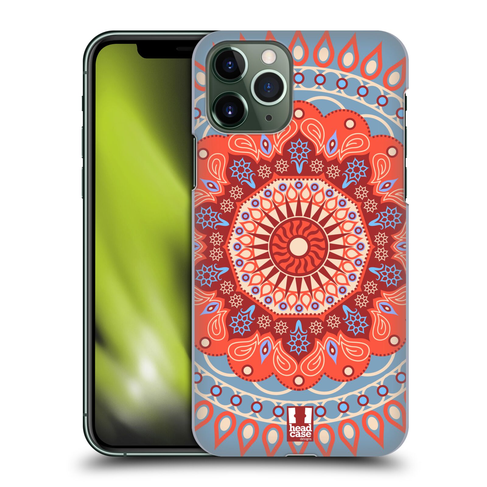 Pouzdro na mobil Apple Iphone 11 PRO - HEAD CASE - vzor Indie Mandala slunce barevný motiv ČERVENÁ A MODRÁ
