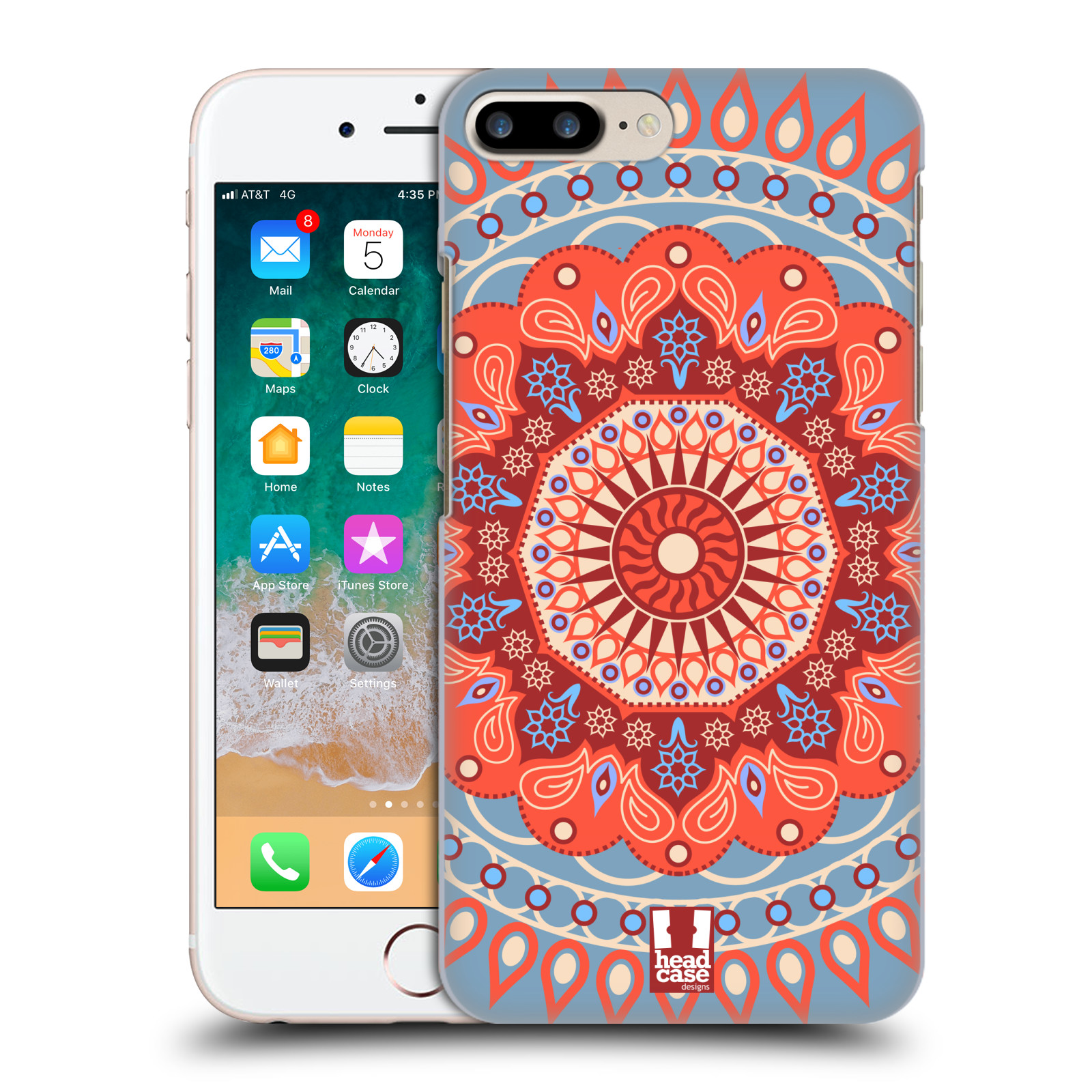 Plastové pouzdro pro mobil Apple Iphone 8 PLUS vzor Indie Mandala slunce barevný motiv ČERVENÁ A MODRÁ