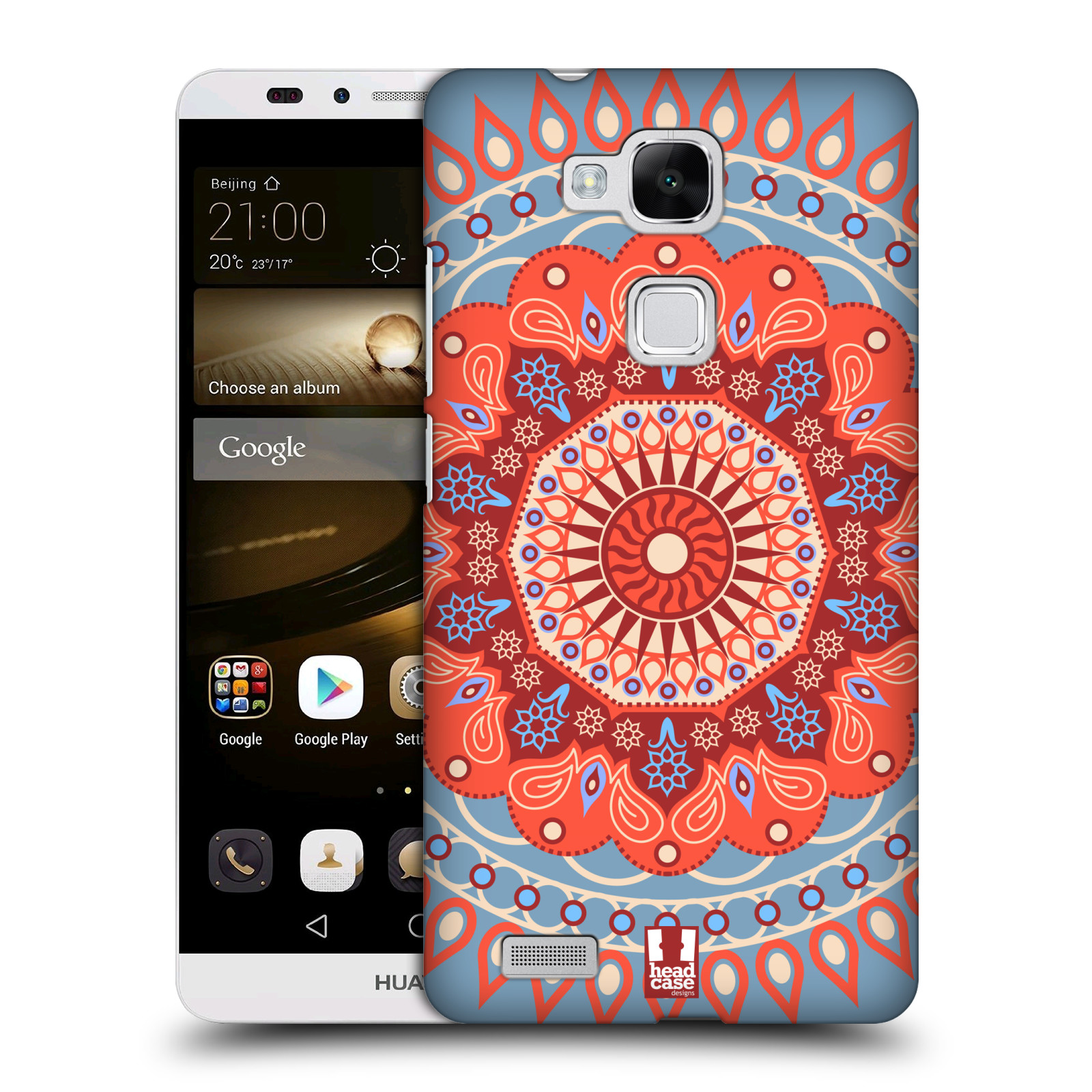 HEAD CASE plastový obal na mobil Huawei Mate 7 vzor Indie Mandala slunce barevný motiv ČERVENÁ A MODRÁ
