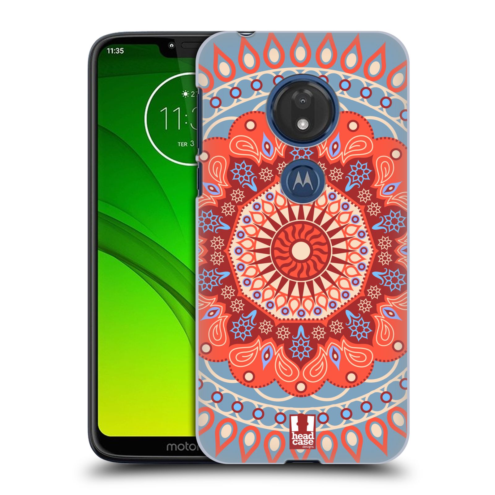 Pouzdro na mobil Motorola Moto G7 Play vzor Indie Mandala slunce barevný motiv ČERVENÁ A MODRÁ