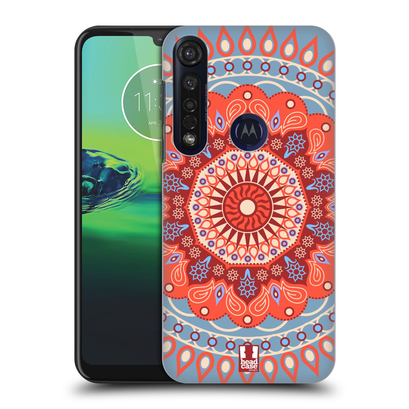 Pouzdro na mobil Motorola Moto G8 PLUS - HEAD CASE - vzor Indie Mandala slunce barevný motiv ČERVENÁ A MODRÁ