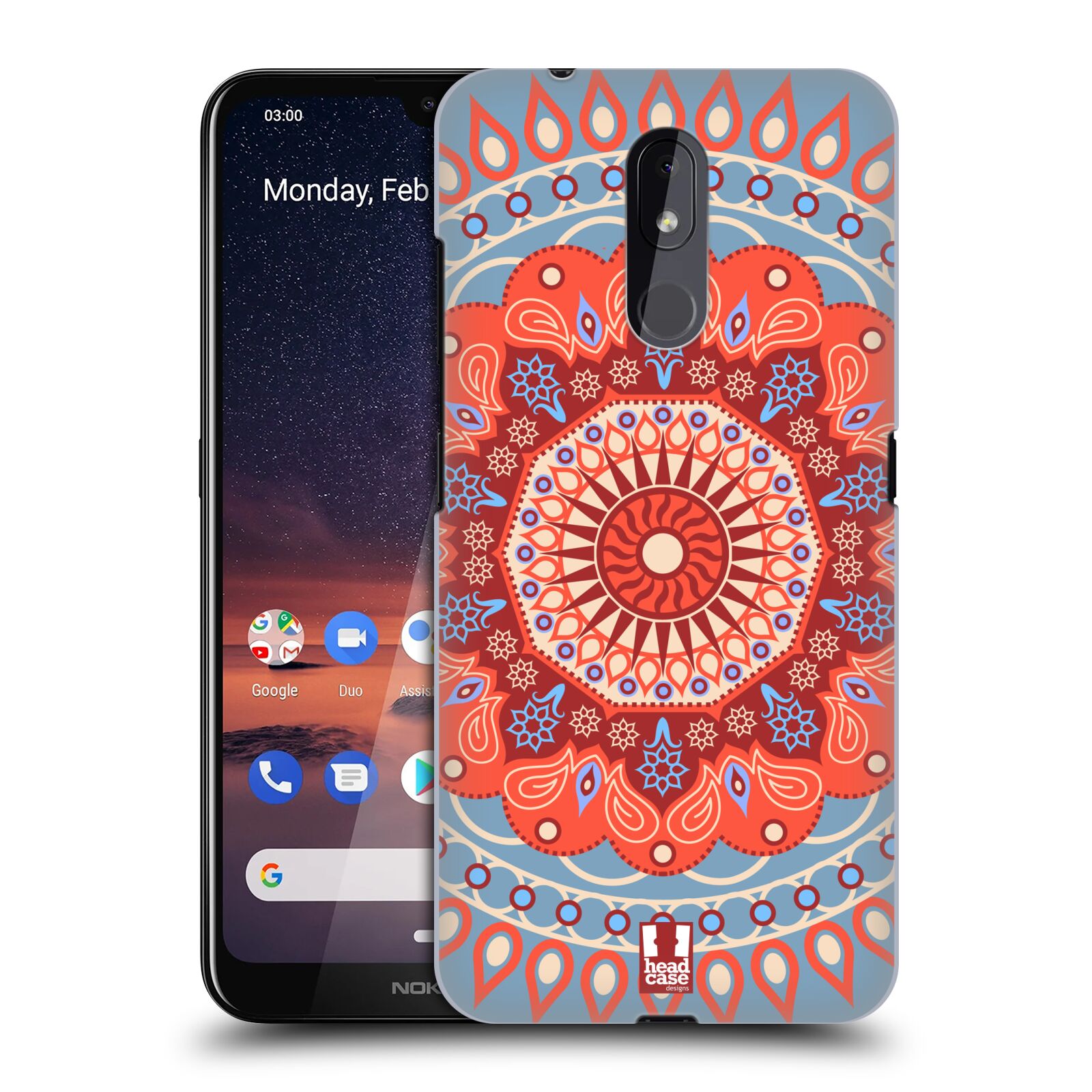 Pouzdro na mobil Nokia 3.2 - HEAD CASE - vzor Indie Mandala slunce barevný motiv ČERVENÁ A MODRÁ