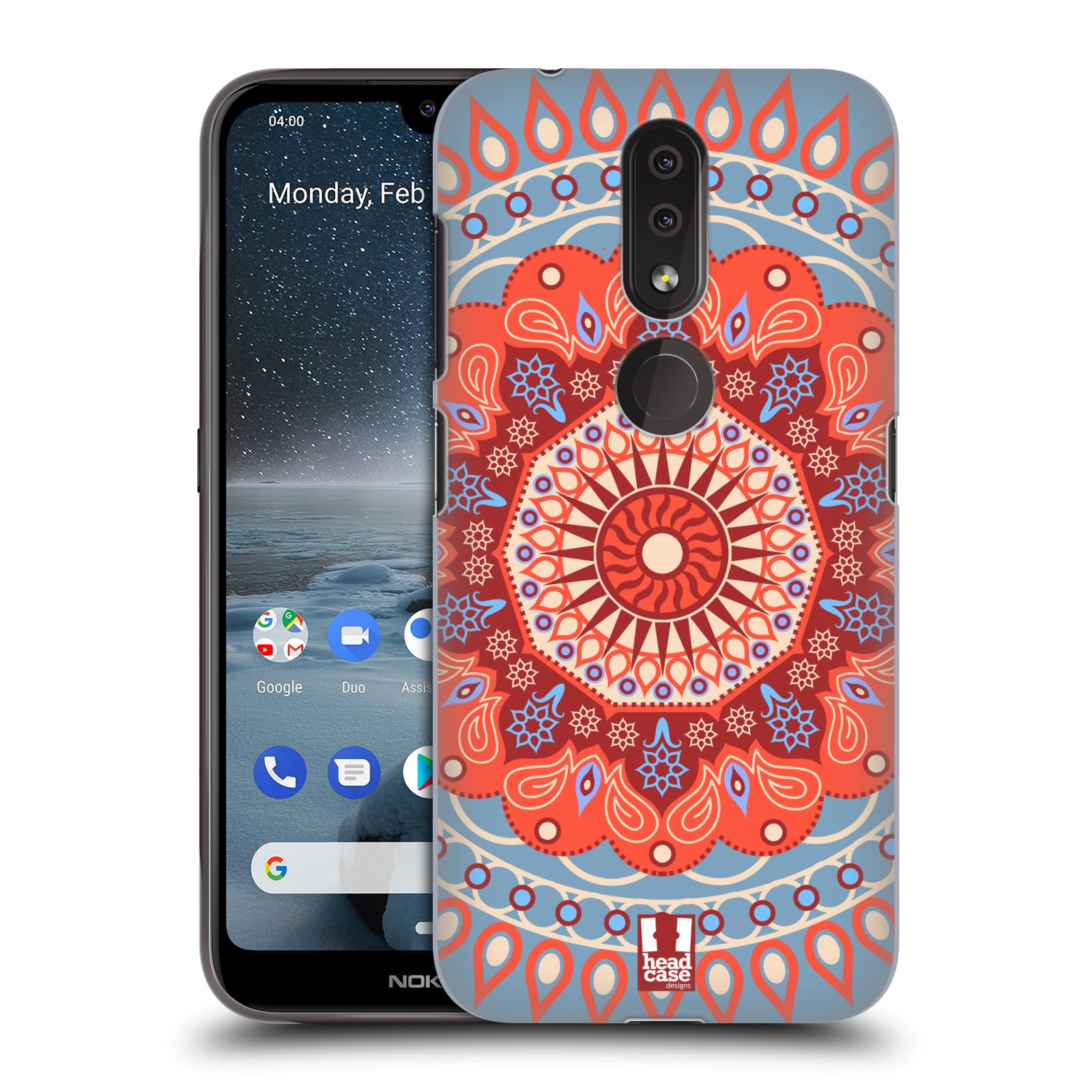 Pouzdro na mobil Nokia 4.2 - HEAD CASE - vzor Indie Mandala slunce barevný motiv ČERVENÁ A MODRÁ