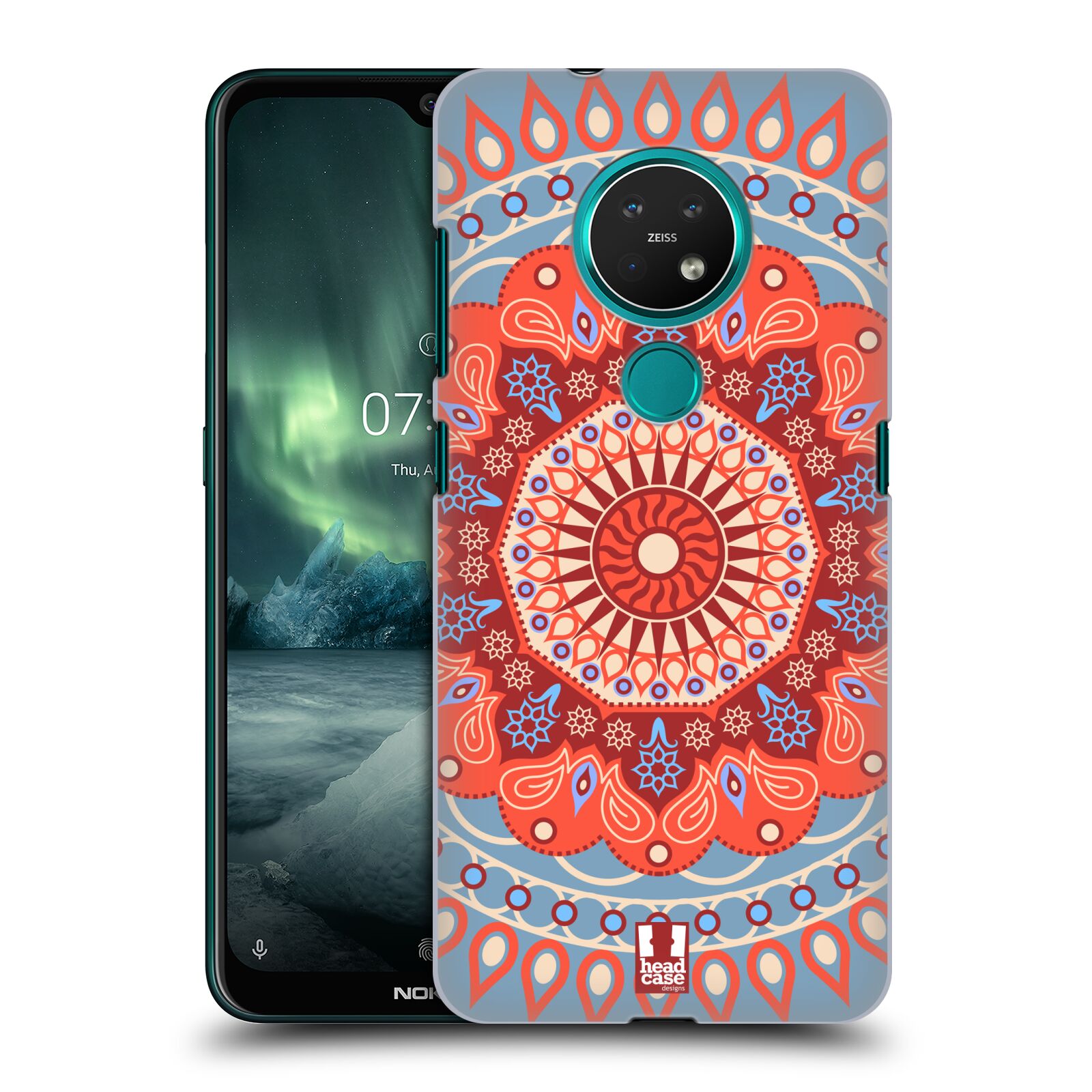 Pouzdro na mobil NOKIA 7.2 - HEAD CASE - vzor Indie Mandala slunce barevný motiv ČERVENÁ A MODRÁ
