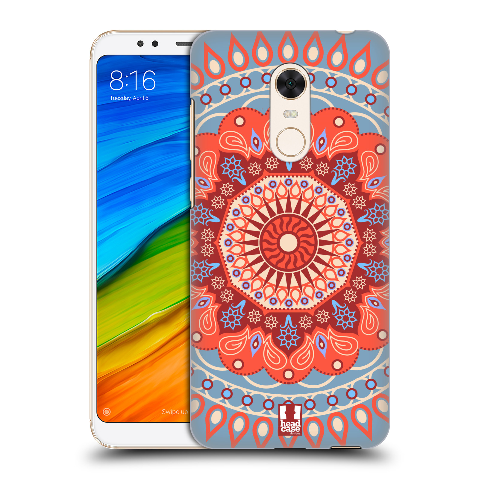 HEAD CASE plastový obal na mobil Xiaomi Redmi 5 PLUS vzor Indie Mandala slunce barevný motiv ČERVENÁ A MODRÁ