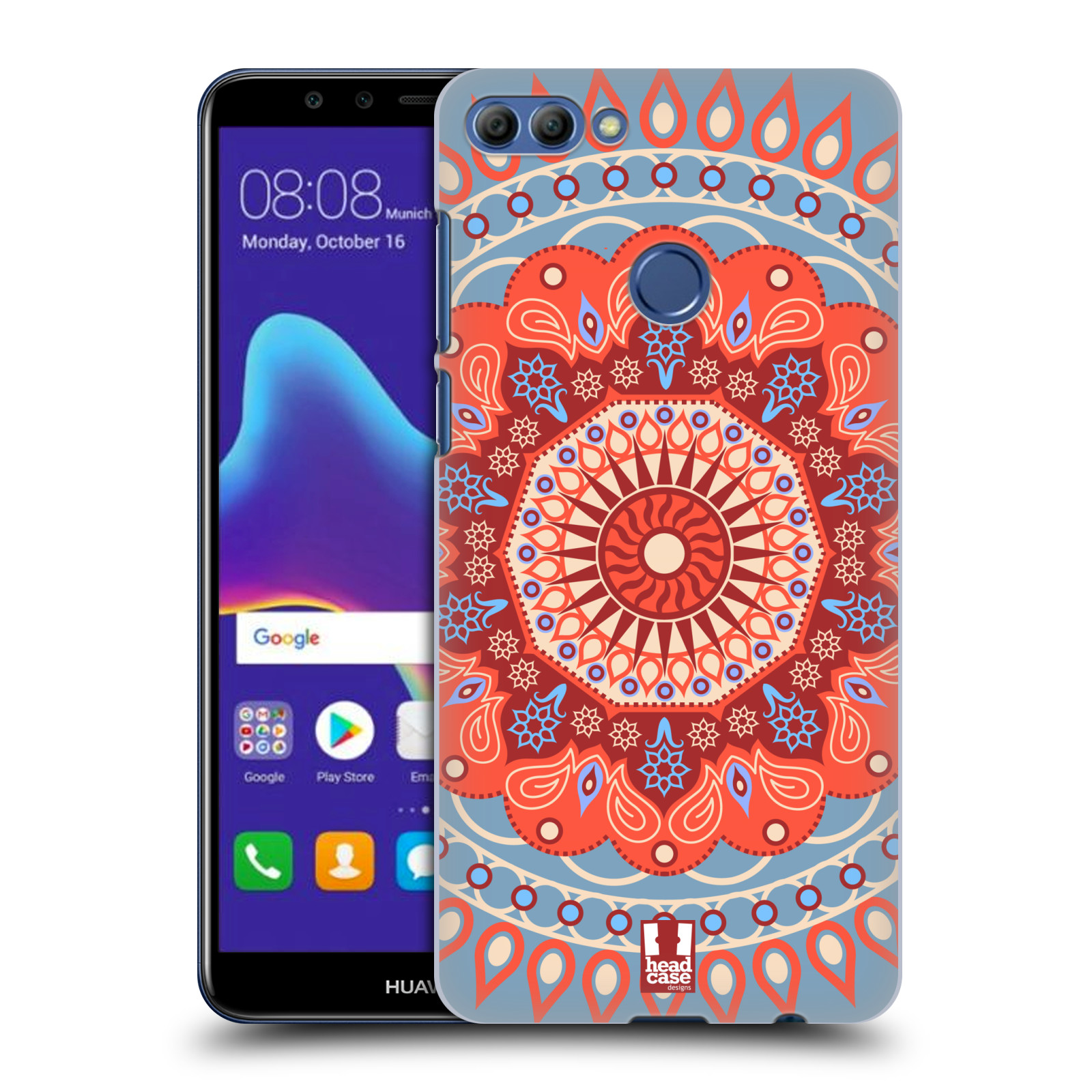 HEAD CASE plastový obal na mobil Huawei Y9 2018 vzor Indie Mandala slunce barevný motiv ČERVENÁ A MODRÁ
