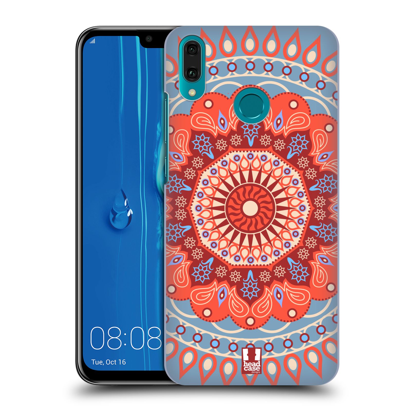 Pouzdro na mobil Huawei Y9 2019 - HEAD CASE - vzor Indie Mandala slunce barevný motiv ČERVENÁ A MODRÁ