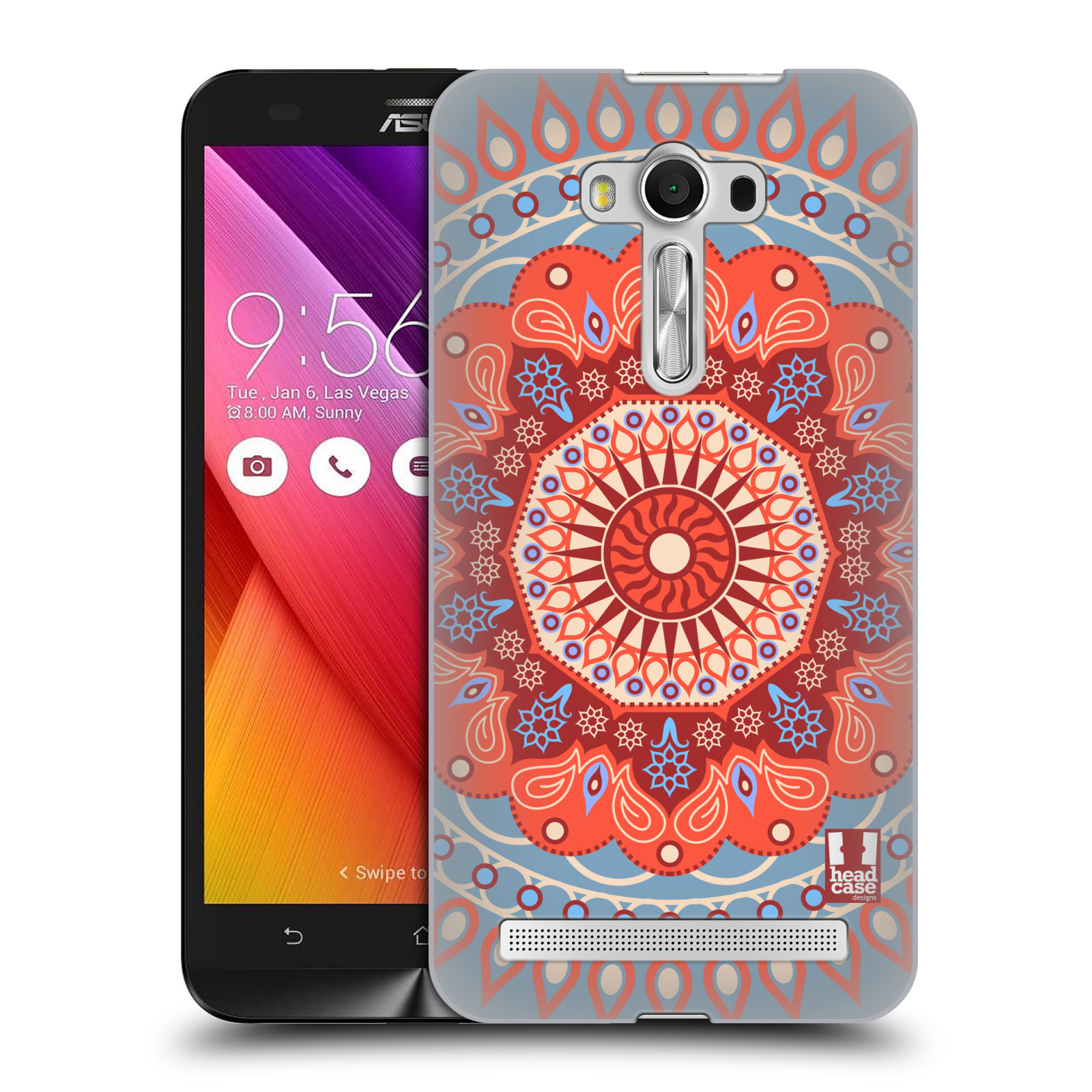HEAD CASE plastový obal na mobil Asus Zenfone 2 LASER (5,5 displej ZE550KL) vzor Indie Mandala slunce barevný motiv ČERVENÁ A MODRÁ
