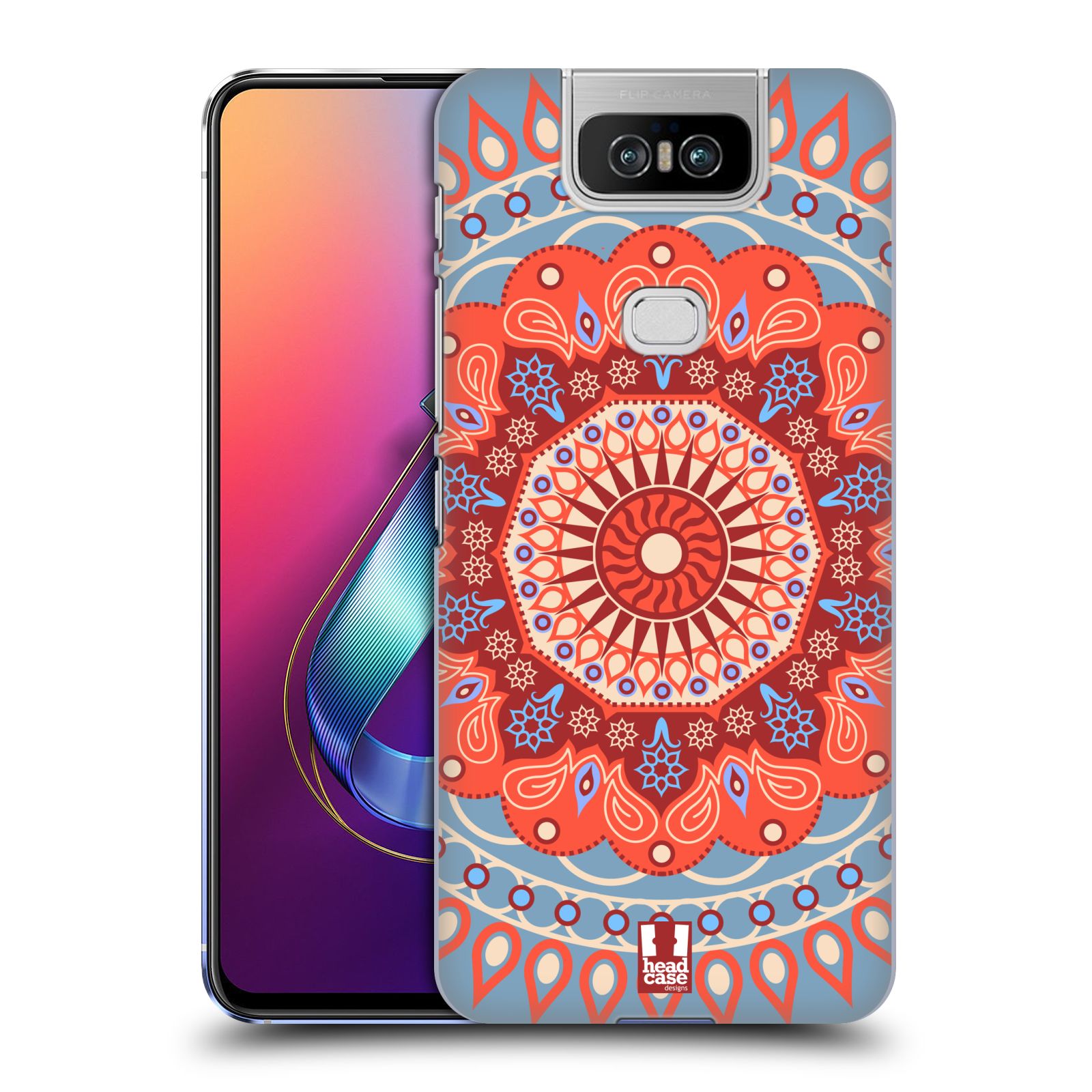 Pouzdro na mobil Asus Zenfone 6 ZS630KL - HEAD CASE - vzor Indie Mandala slunce barevný motiv ČERVENÁ A MODRÁ