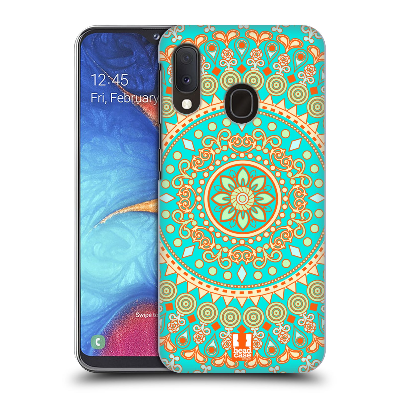 Pouzdro na mobil Samsung Galaxy A20e - HEAD CASE - vzor Indie Mandala slunce barevný motiv TYRKYSOVÁ, ZELENÁ