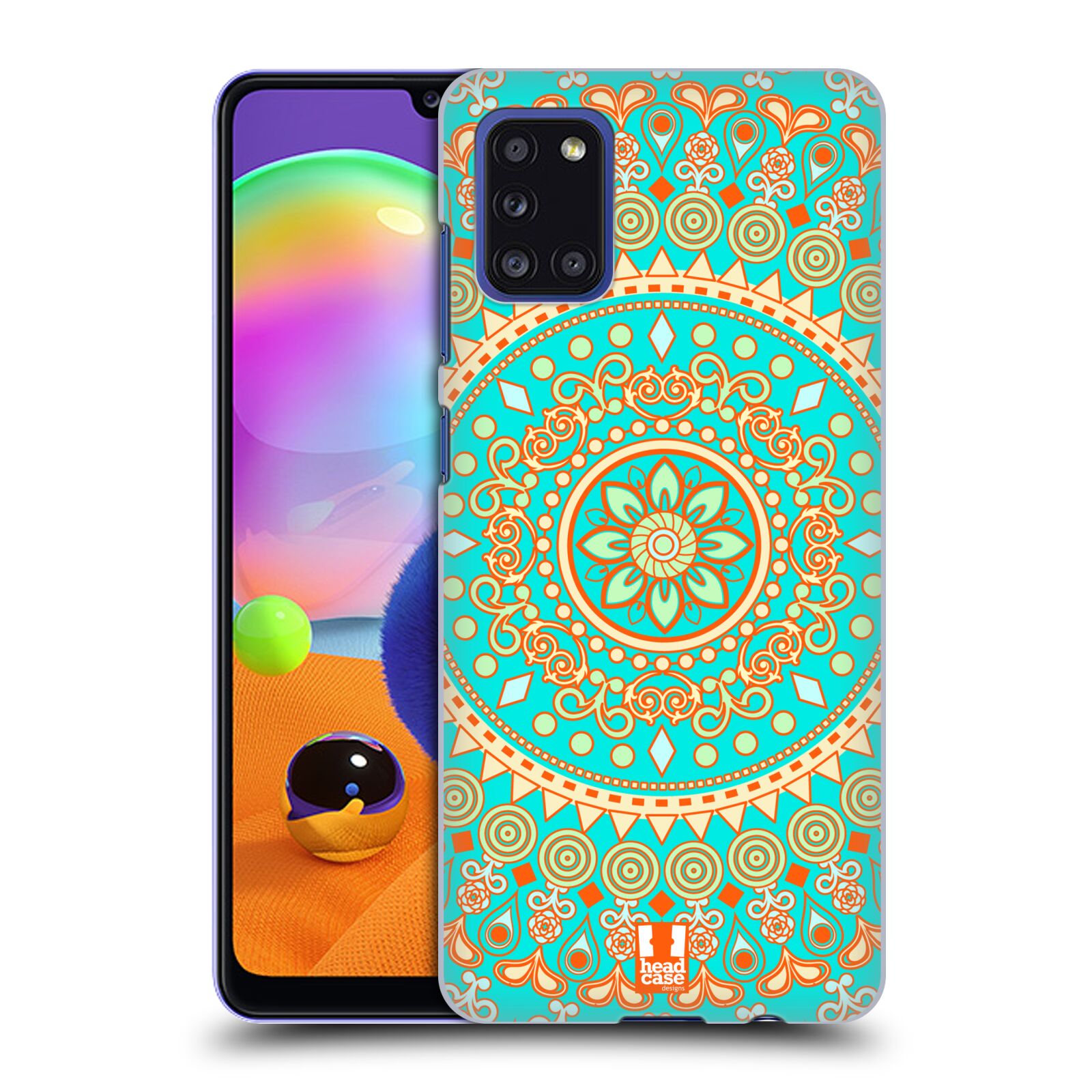 Zadní kryt na mobil Samsung Galaxy A31 vzor Indie Mandala slunce barevný motiv TYRKYSOVÁ, ZELENÁ