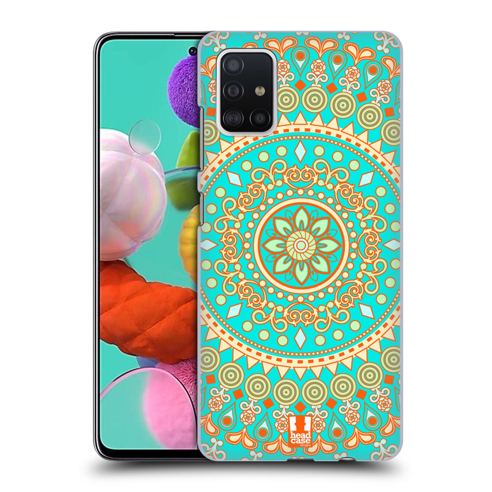 Pouzdro na mobil Samsung Galaxy A51 - HEAD CASE - vzor Indie Mandala slunce barevný motiv TYRKYSOVÁ, ZELENÁ