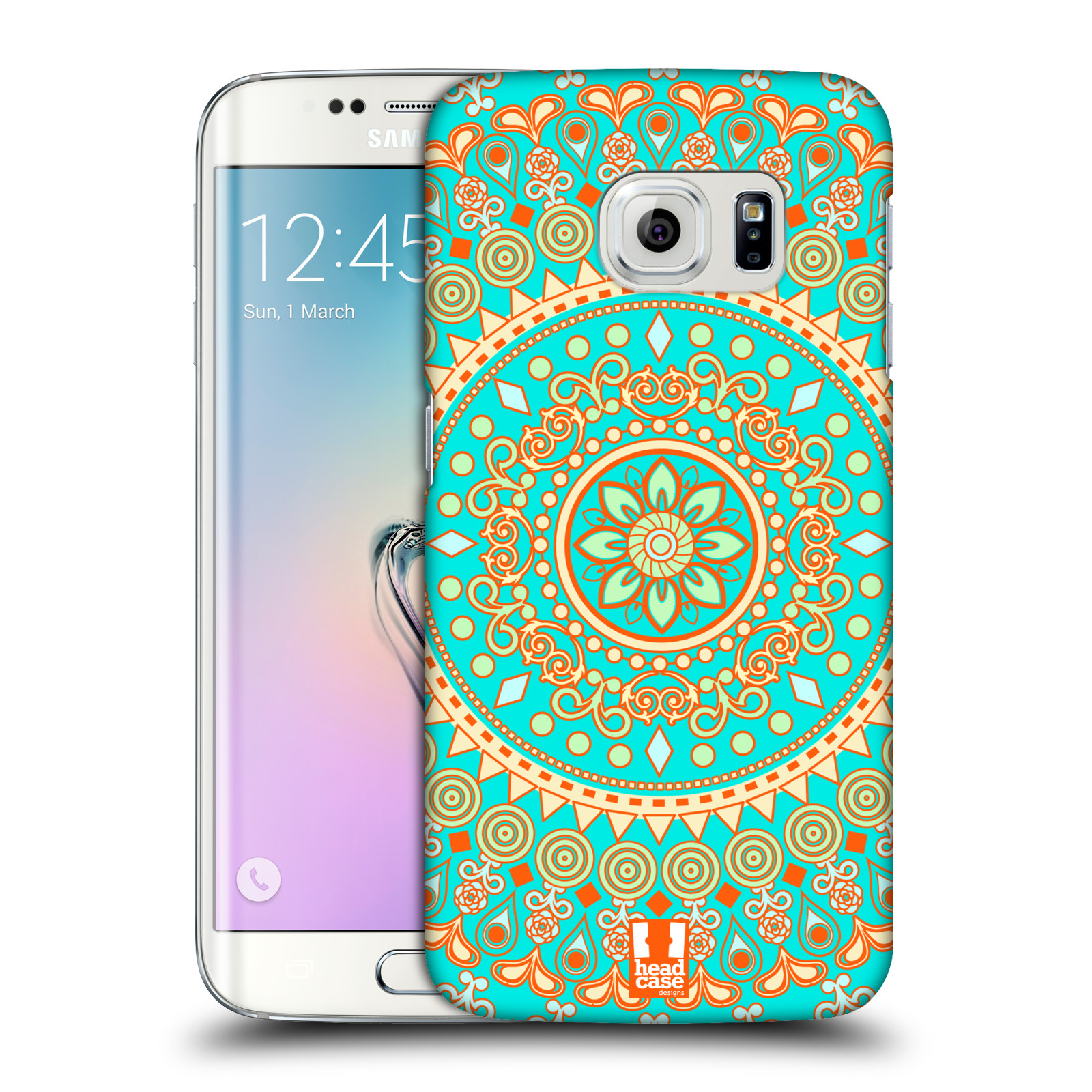 HEAD CASE plastový obal na mobil SAMSUNG Galaxy S6 EDGE (G9250, G925, G925F) vzor Indie Mandala slunce barevný motiv TYRKYSOVÁ, ZELENÁ