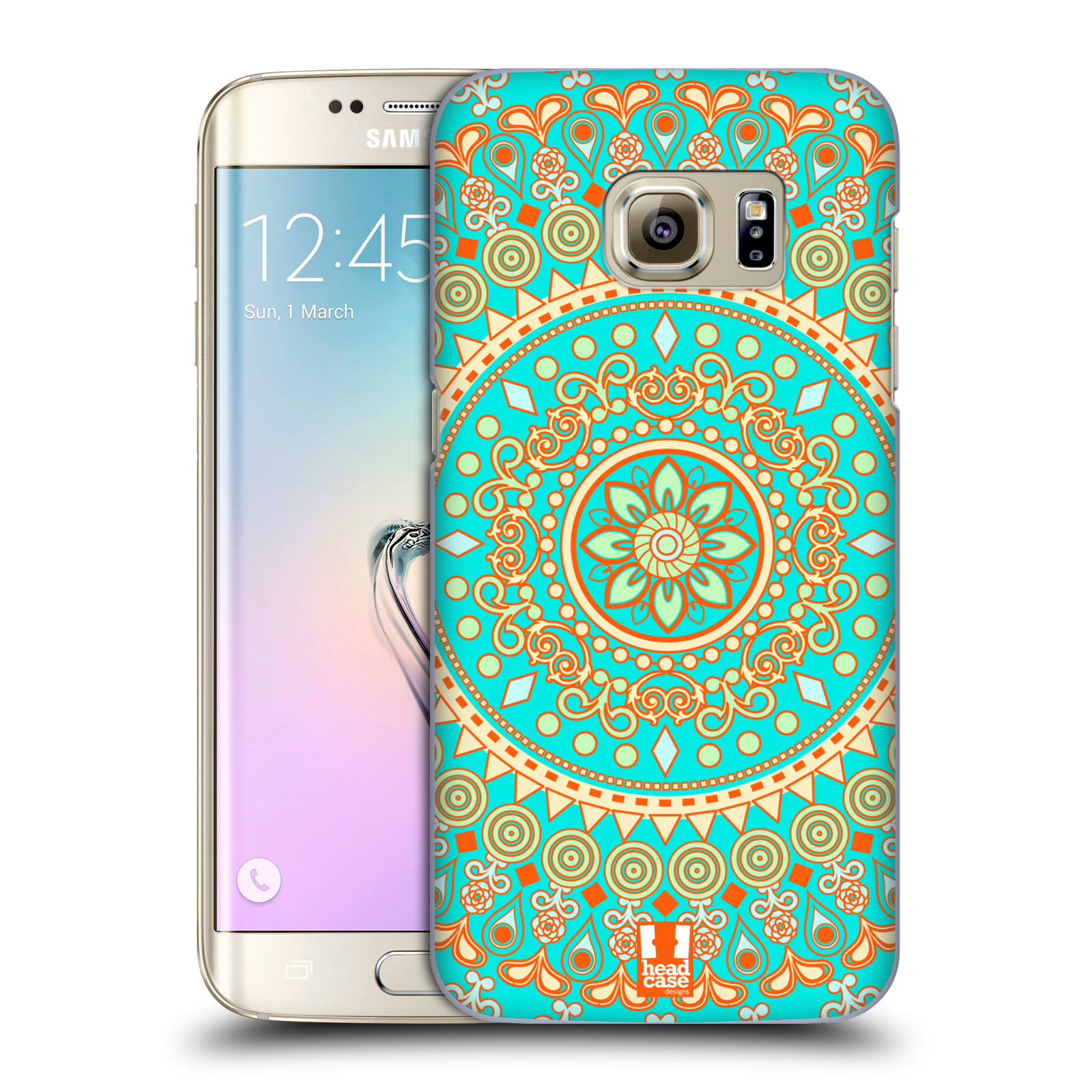 HEAD CASE plastový obal na mobil SAMSUNG GALAXY S7 EDGE vzor Indie Mandala slunce barevný motiv TYRKYSOVÁ, ZELENÁ