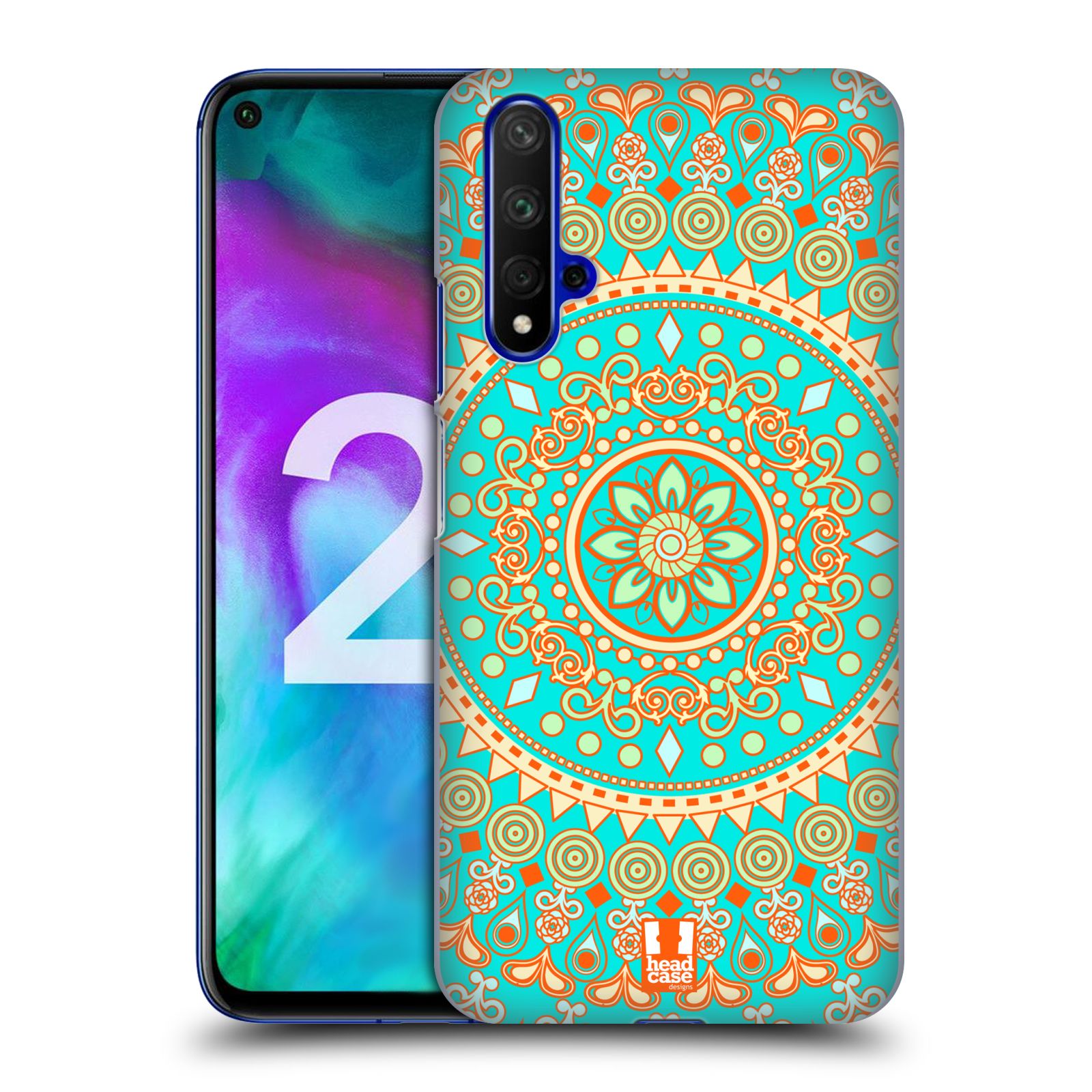 Pouzdro na mobil Honor 20 - HEAD CASE - vzor Indie Mandala slunce barevný motiv TYRKYSOVÁ, ZELENÁ