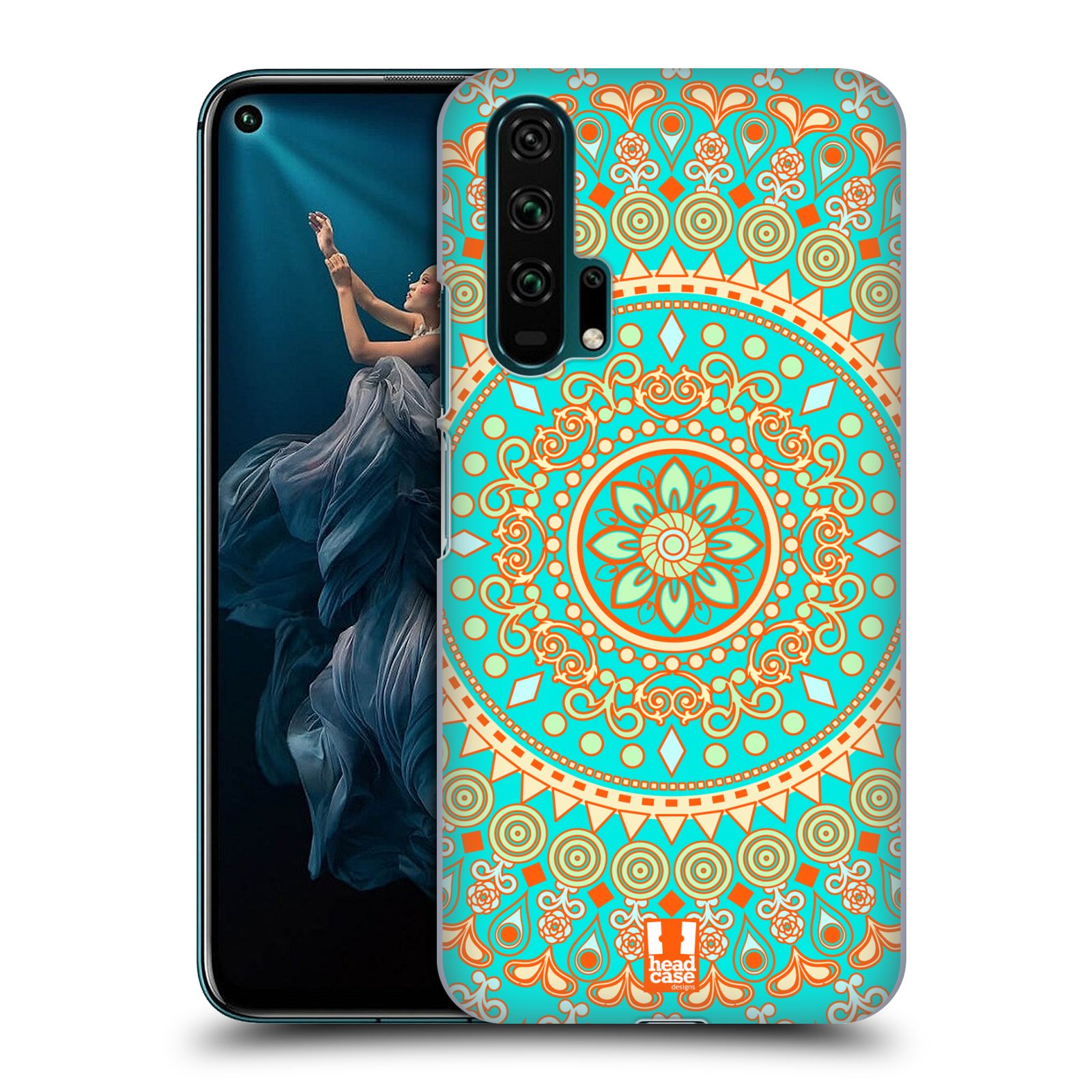 Pouzdro na mobil Honor 20 PRO - HEAD CASE - vzor Indie Mandala slunce barevný motiv TYRKYSOVÁ, ZELENÁ