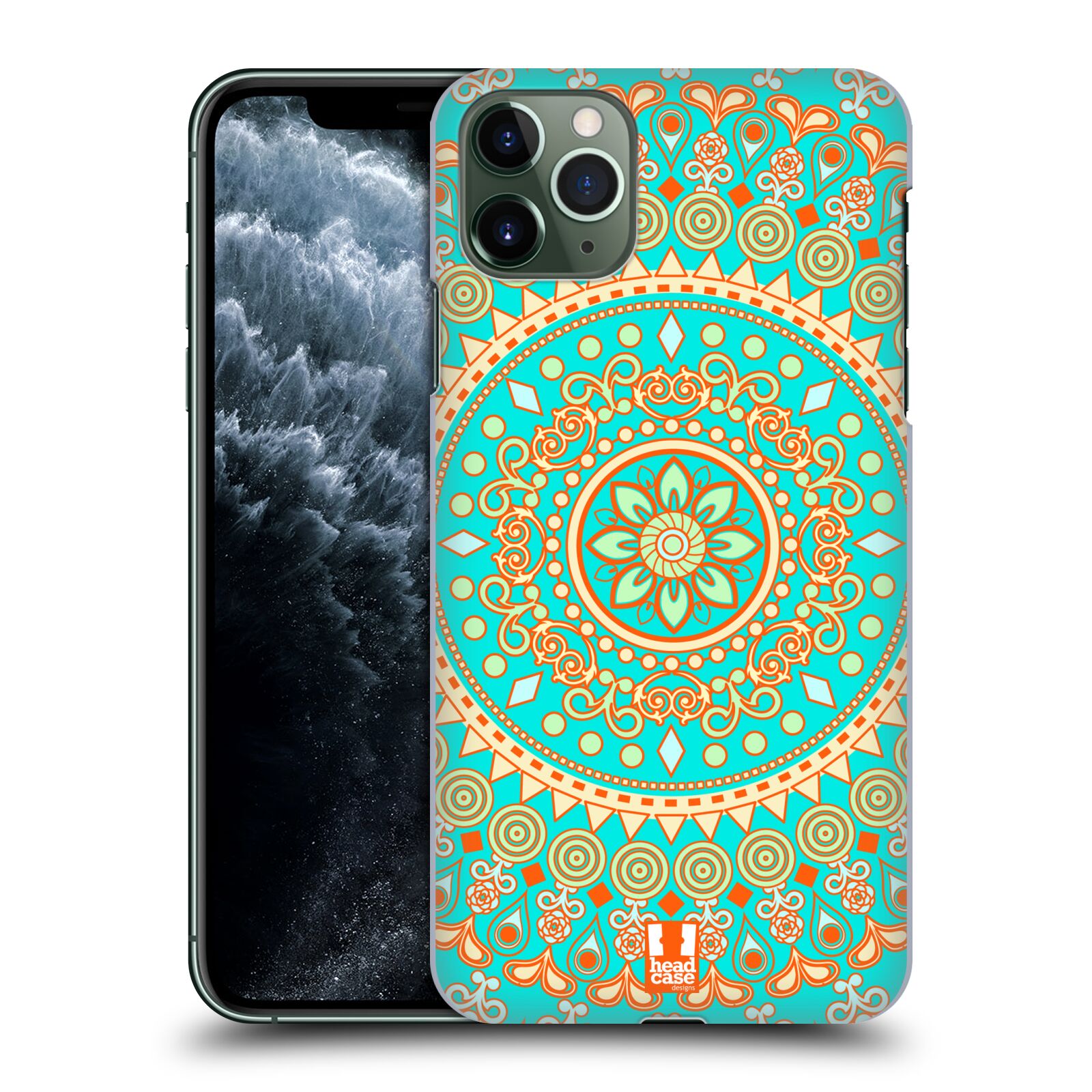 Pouzdro na mobil Apple Iphone 11 PRO MAX - HEAD CASE - vzor Indie Mandala slunce barevný motiv TYRKYSOVÁ, ZELENÁ