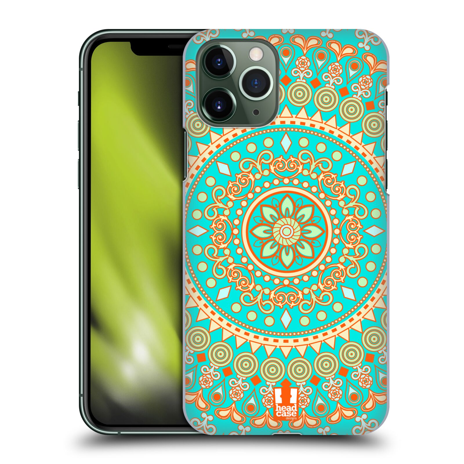 Pouzdro na mobil Apple Iphone 11 PRO - HEAD CASE - vzor Indie Mandala slunce barevný motiv TYRKYSOVÁ, ZELENÁ
