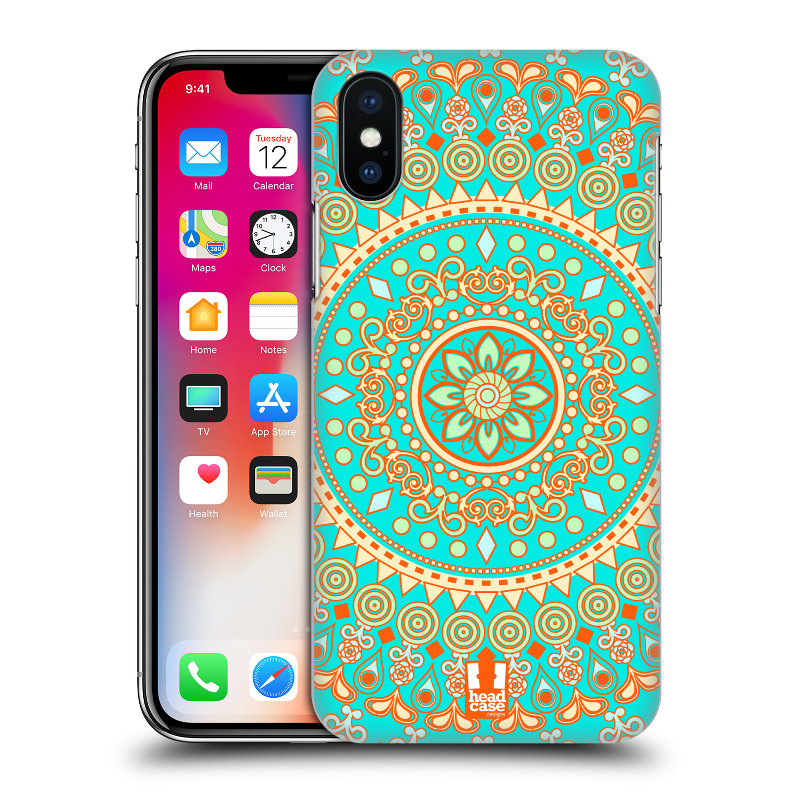 HEAD CASE plastový obal na mobil Apple Iphone X / XS vzor Indie Mandala slunce barevný motiv TYRKYSOVÁ, ZELENÁ