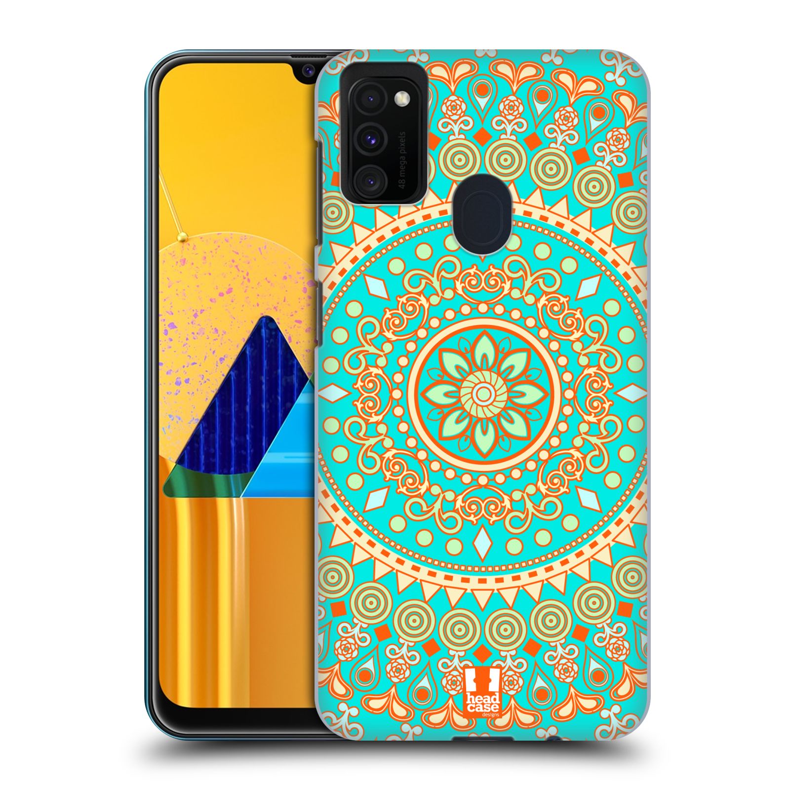 Zadní kryt na mobil Samsung Galaxy M21 vzor Indie Mandala slunce barevný motiv TYRKYSOVÁ, ZELENÁ