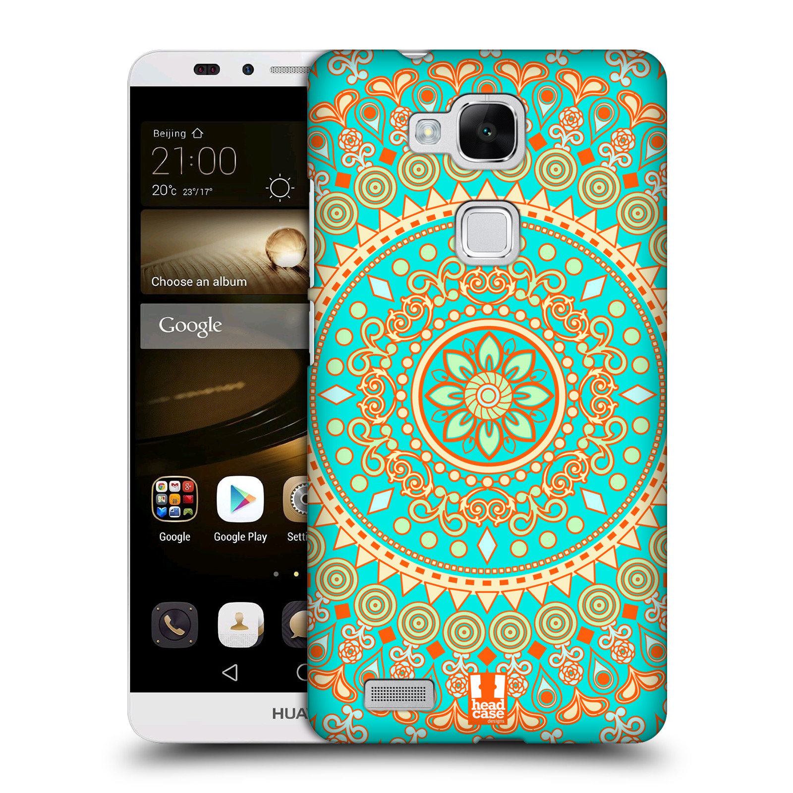 HEAD CASE plastový obal na mobil Huawei Mate 7 vzor Indie Mandala slunce barevný motiv TYRKYSOVÁ, ZELENÁ