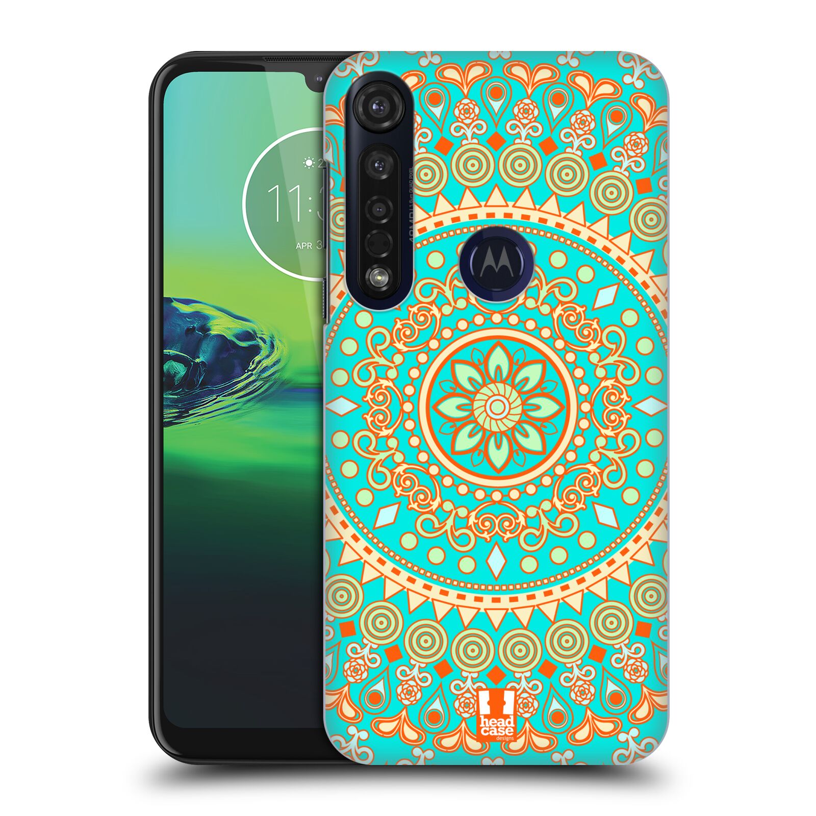 Pouzdro na mobil Motorola Moto G8 PLUS - HEAD CASE - vzor Indie Mandala slunce barevný motiv TYRKYSOVÁ, ZELENÁ