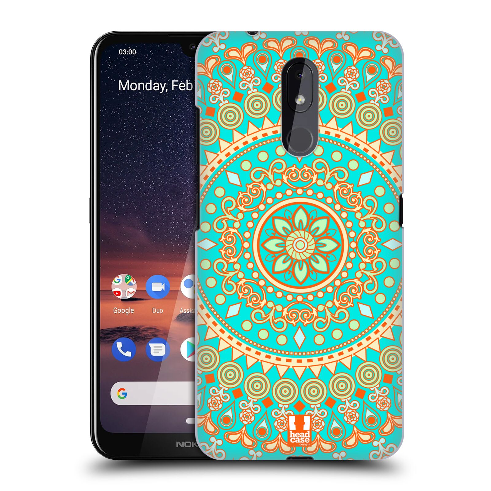 Pouzdro na mobil Nokia 3.2 - HEAD CASE - vzor Indie Mandala slunce barevný motiv TYRKYSOVÁ, ZELENÁ