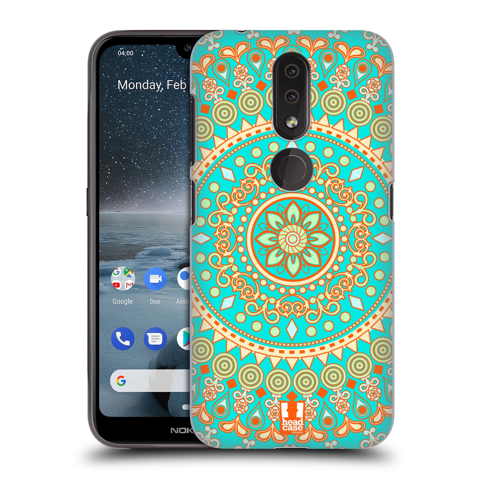 Pouzdro na mobil Nokia 4.2 - HEAD CASE - vzor Indie Mandala slunce barevný motiv TYRKYSOVÁ, ZELENÁ