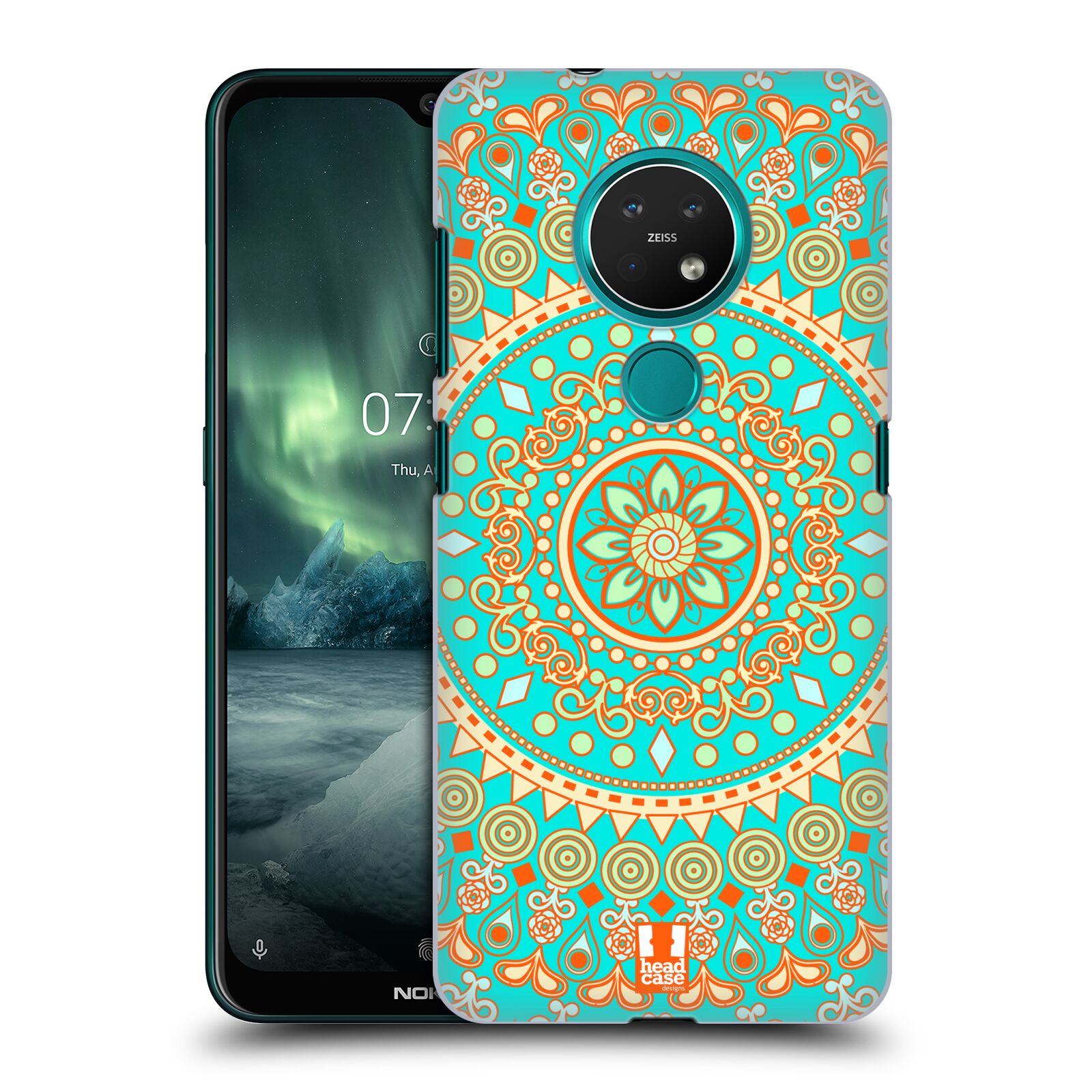Pouzdro na mobil NOKIA 7.2 - HEAD CASE - vzor Indie Mandala slunce barevný motiv TYRKYSOVÁ, ZELENÁ