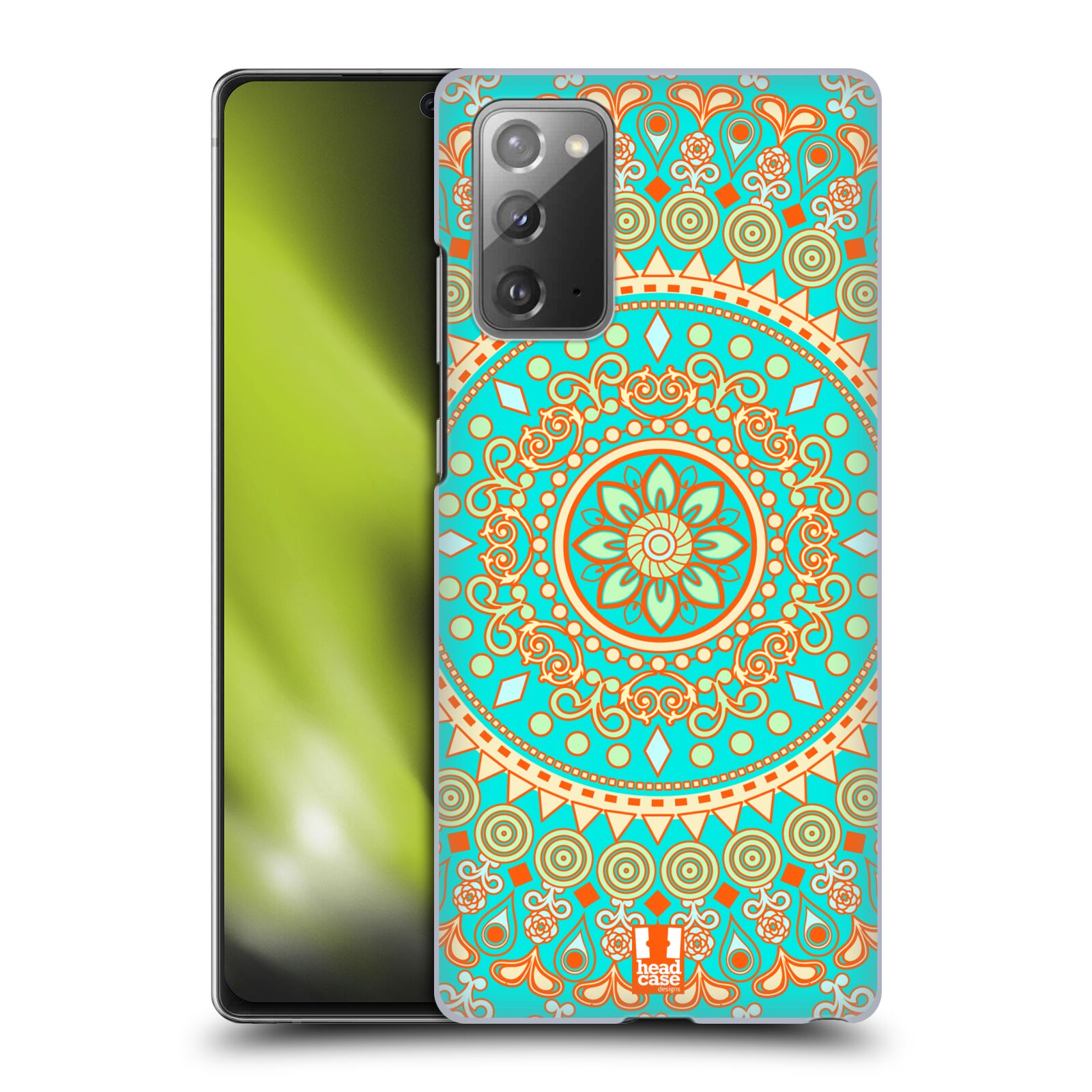 Plastový obal HEAD CASE na mobil Samsung Galaxy Note 20 vzor Indie Mandala slunce barevný motiv TYRKYSOVÁ, ZELENÁ