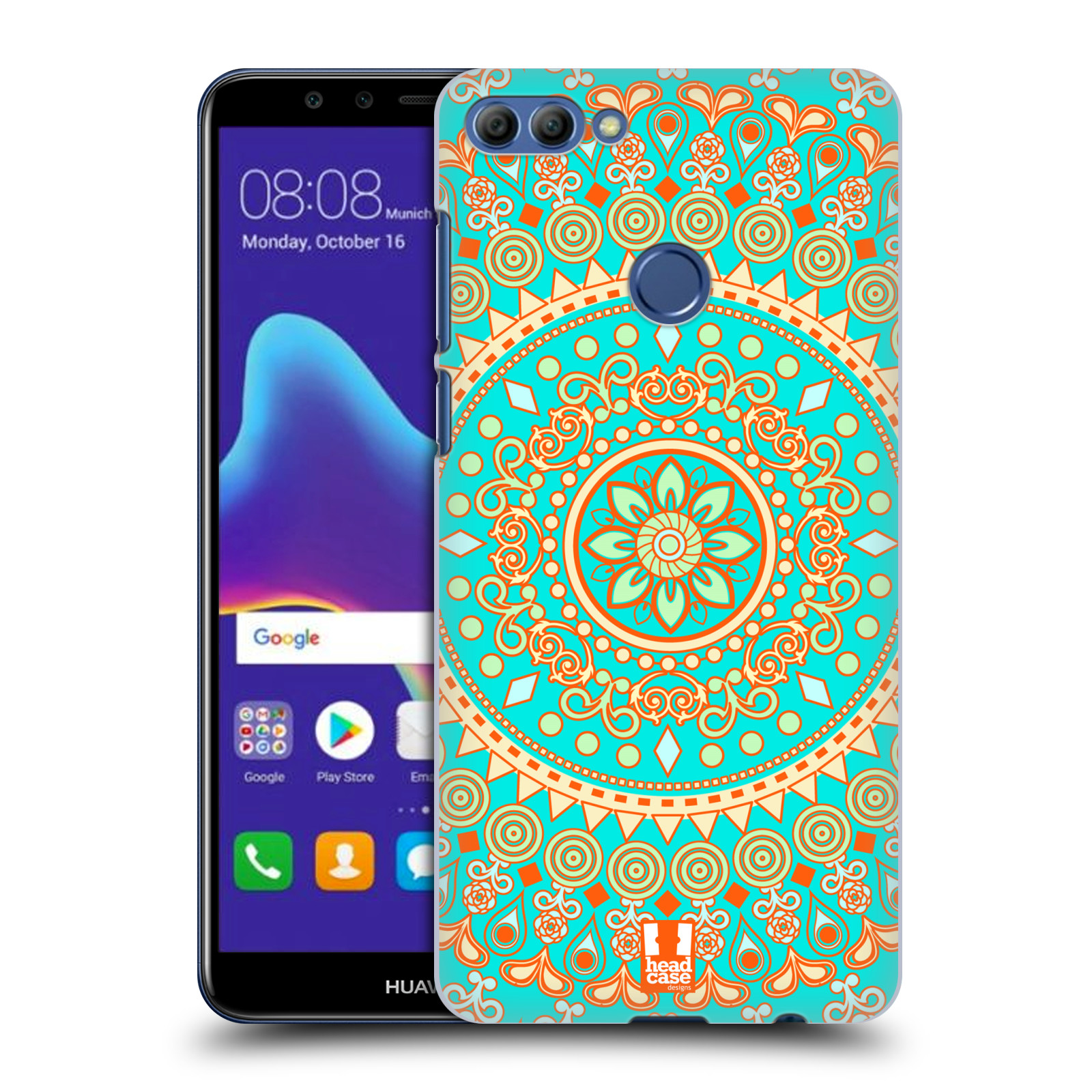 HEAD CASE plastový obal na mobil Huawei Y9 2018 vzor Indie Mandala slunce barevný motiv TYRKYSOVÁ, ZELENÁ