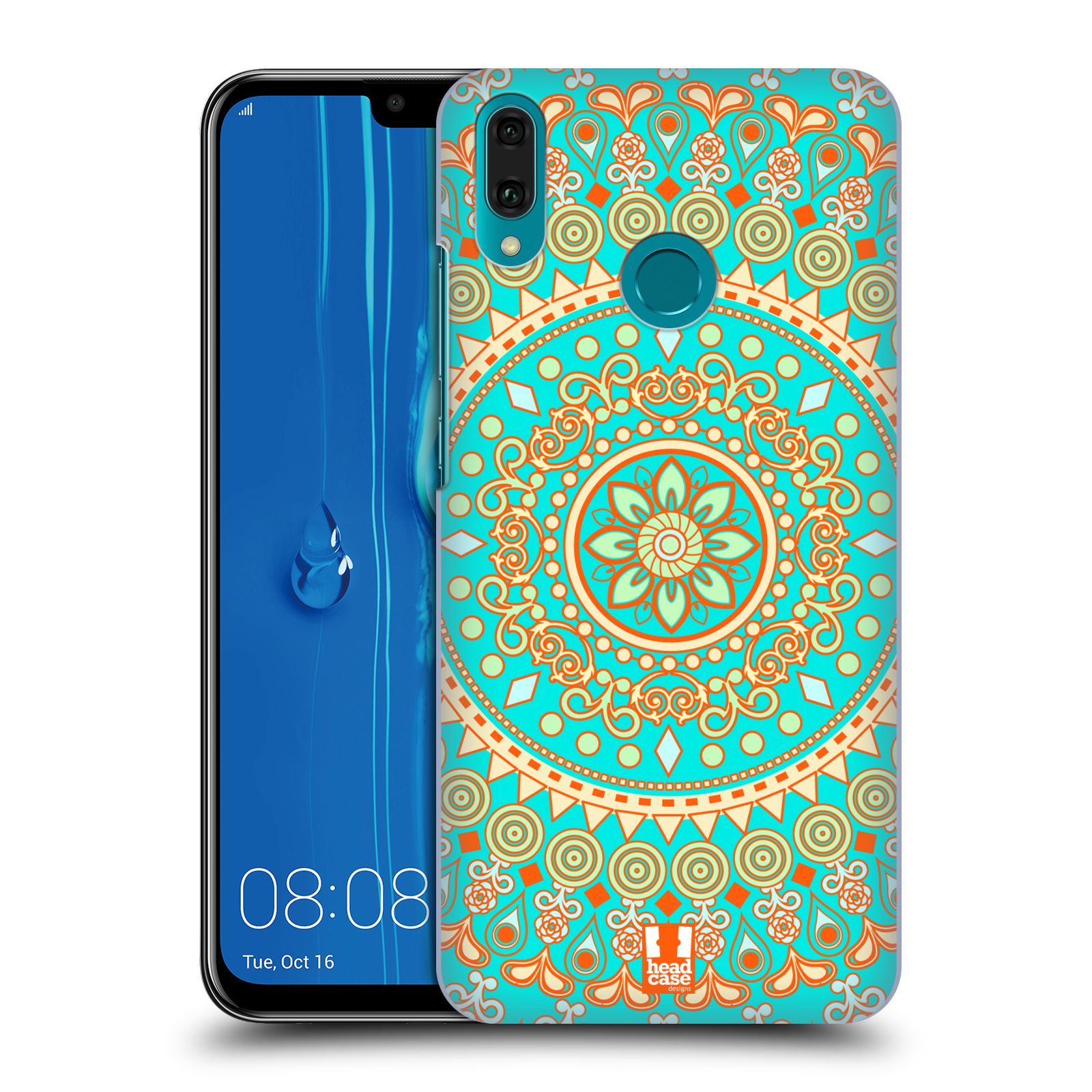 Pouzdro na mobil Huawei Y9 2019 - HEAD CASE - vzor Indie Mandala slunce barevný motiv TYRKYSOVÁ, ZELENÁ