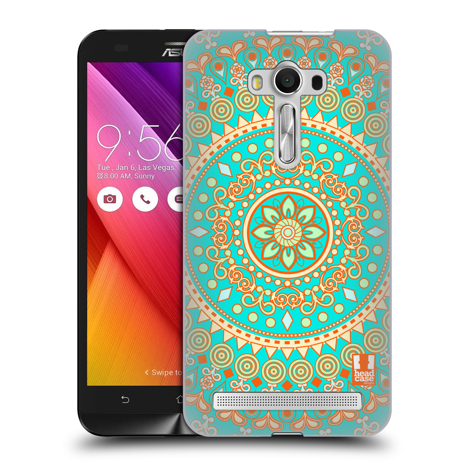 HEAD CASE plastový obal na mobil Asus Zenfone 2 LASER (5,5 displej ZE550KL) vzor Indie Mandala slunce barevný motiv TYRKYSOVÁ, ZELENÁ