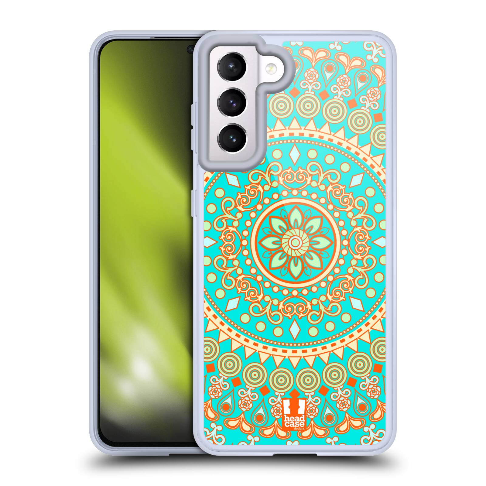 Plastový obal HEAD CASE na mobil Samsung Galaxy S21 5G vzor Indie Mandala slunce barevný motiv TYRKYSOVÁ, ZELENÁ