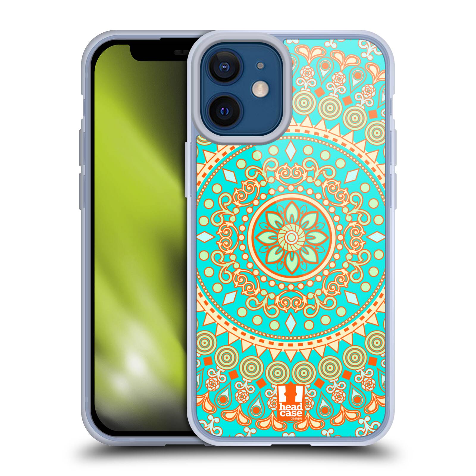 Plastový obal na mobil Apple Iphone 12 MINI vzor Indie Mandala slunce barevný motiv TYRKYSOVÁ, ZELENÁ