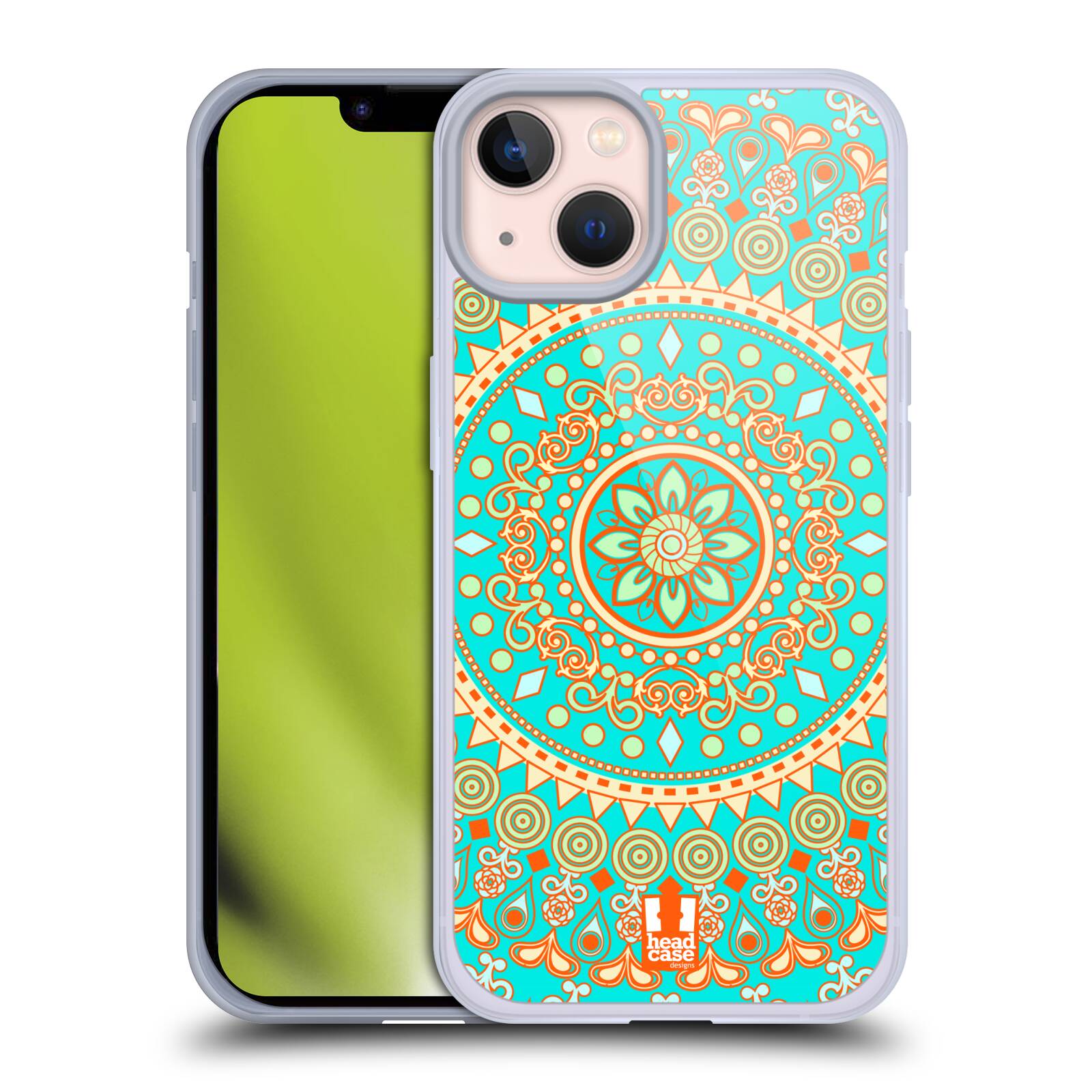 Plastový obal HEAD CASE na mobil Apple Iphone 13 vzor Indie Mandala slunce barevný motiv TYRKYSOVÁ, ZELENÁ