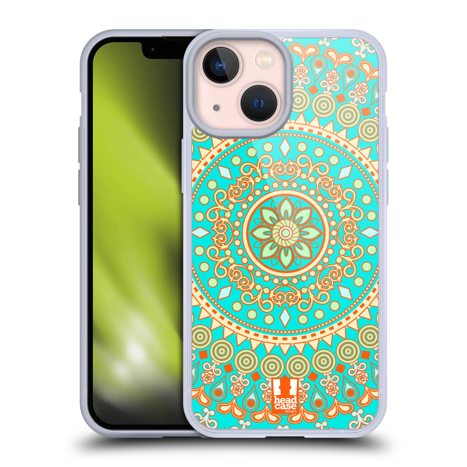 Plastový obal HEAD CASE na mobil Apple Iphone 13 MINI vzor Indie Mandala slunce barevný motiv TYRKYSOVÁ, ZELENÁ