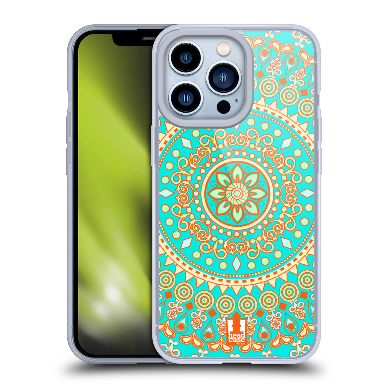 Plastový obal HEAD CASE na mobil Apple Iphone 13 PRO vzor Indie Mandala slunce barevný motiv TYRKYSOVÁ, ZELENÁ