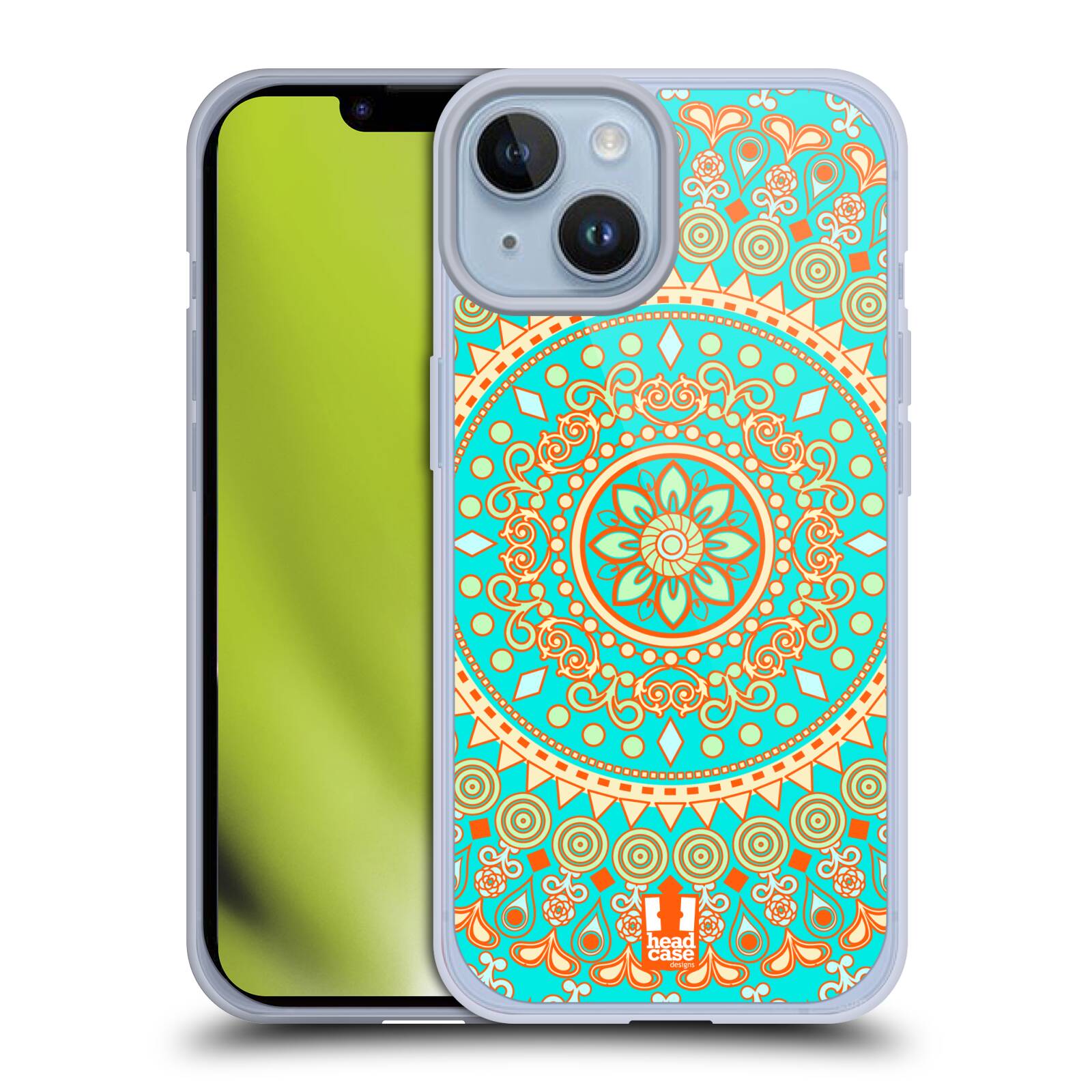 Plastový obal HEAD CASE na mobil Apple Iphone 14 vzor Indie Mandala slunce barevný motiv TYRKYSOVÁ, ZELENÁ
