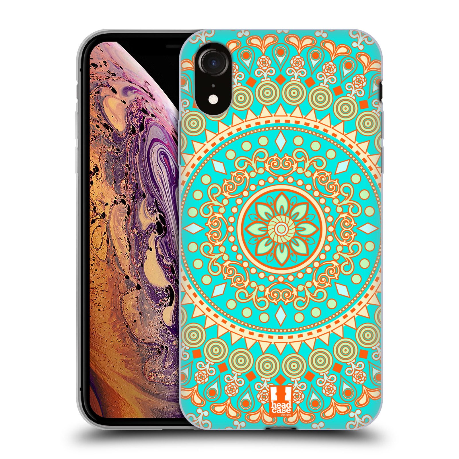HEAD CASE silikon obal na mobil Apple Iphone XR vzor Indie Mandala slunce barevný motiv TYRKYSOVÁ, ZELENÁ