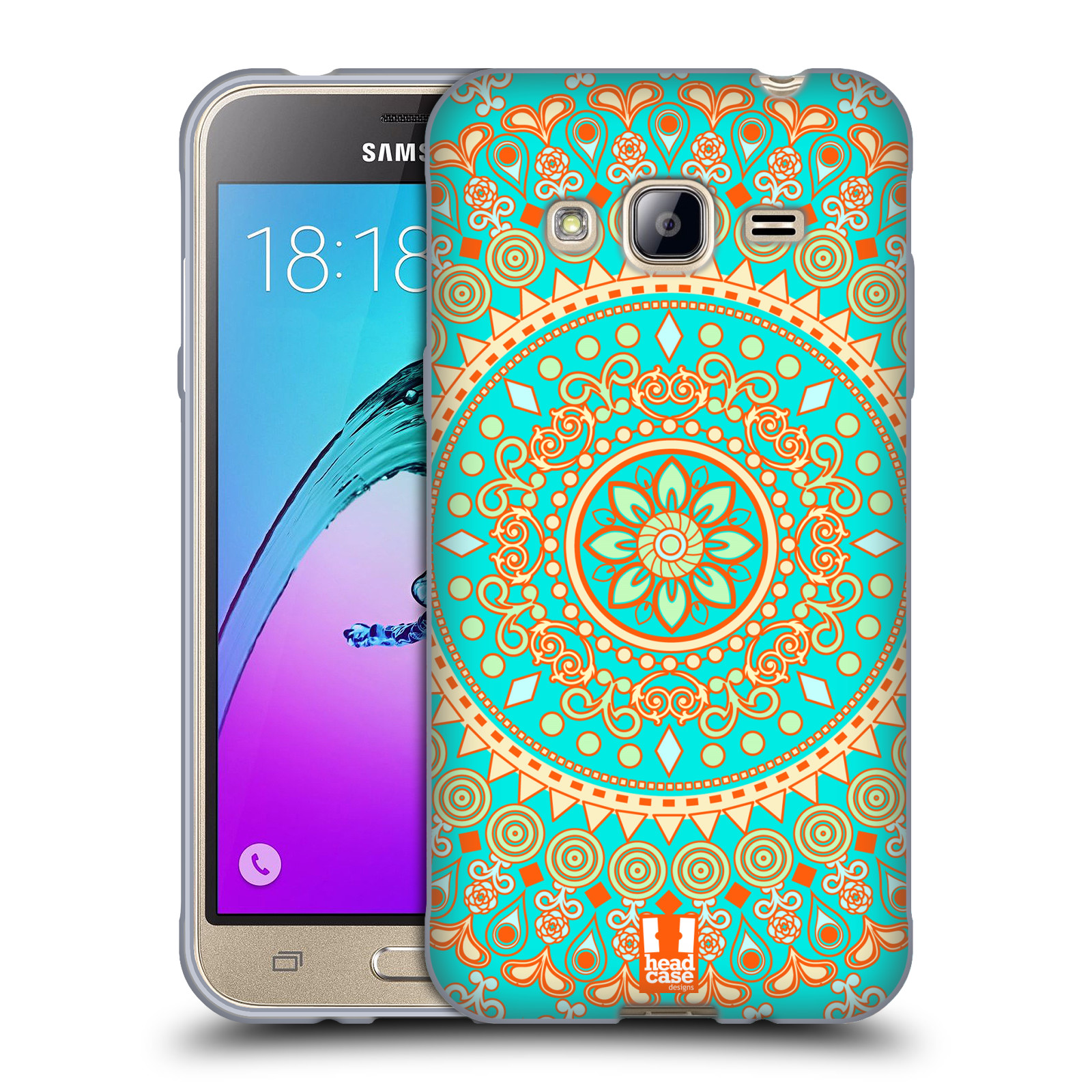 HEAD CASE silikonový obal na mobil Samsung Galaxy J3, J3 2016 vzor Indie Mandala slunce barevný motiv TYRKYSOVÁ, ZELENÁ