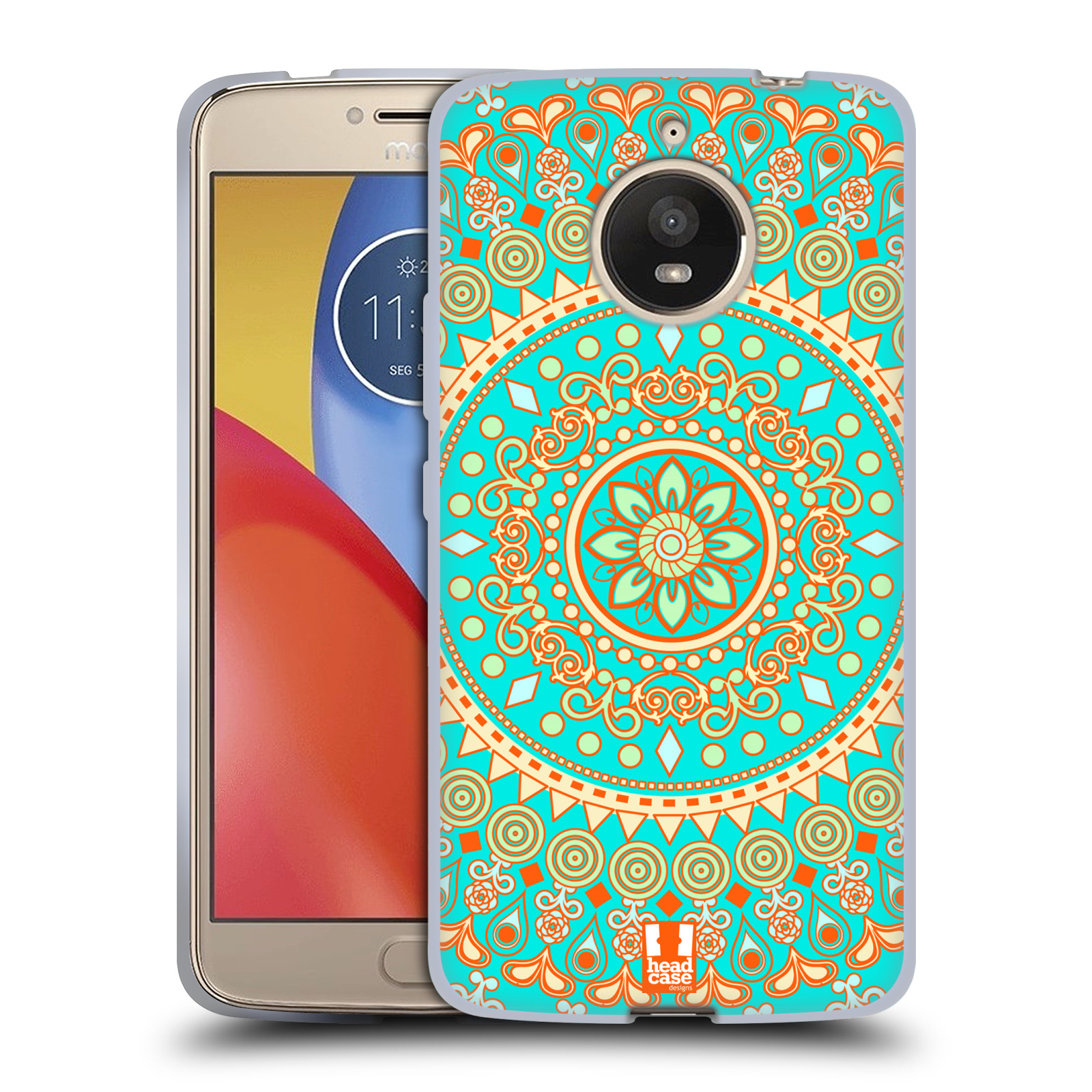 HEAD CASE silikonový obal na mobil Lenovo Moto E4 PLUS vzor Indie Mandala slunce barevný motiv TYRKYSOVÁ, ZELENÁ
