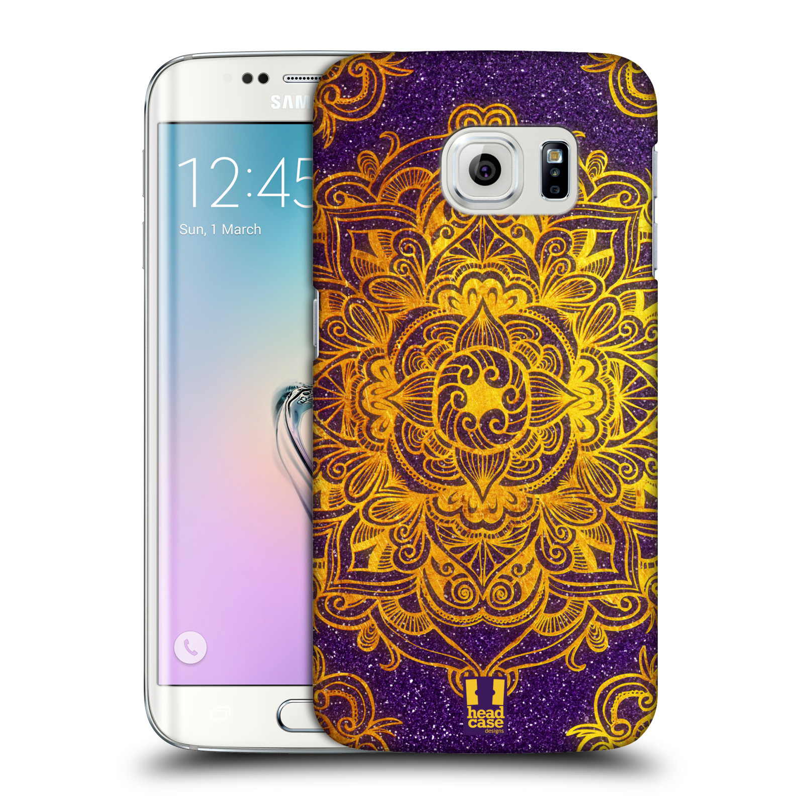 HEAD CASE plastový obal na mobil SAMSUNG Galaxy S6 EDGE (G9250, G925, G925F) vzor Indie Mandala slunce barevná ZLATÁ A FIALOVÁ