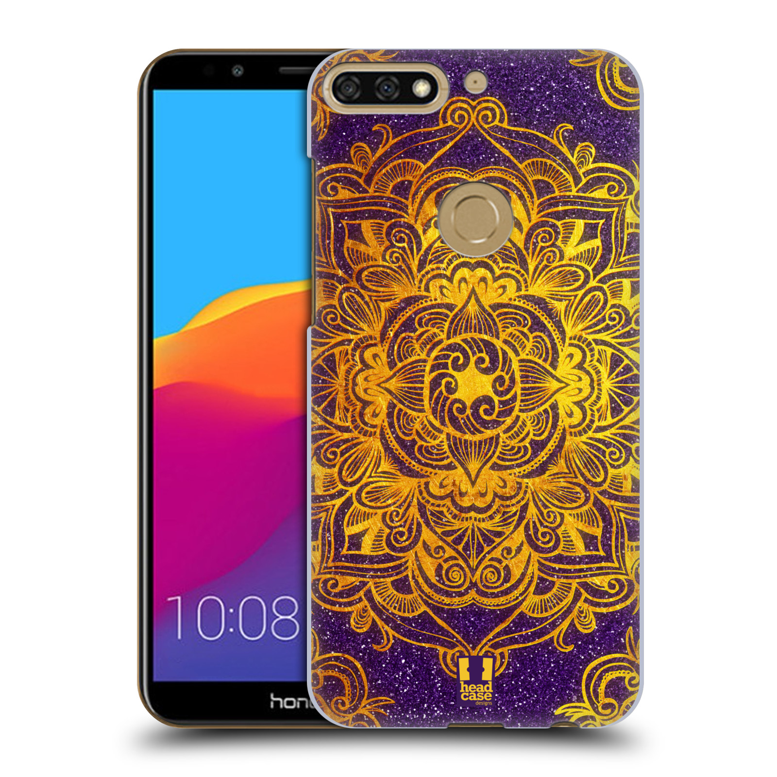 HEAD CASE plastový obal na mobil Honor 7c vzor Indie Mandala slunce barevná ZLATÁ A FIALOVÁ