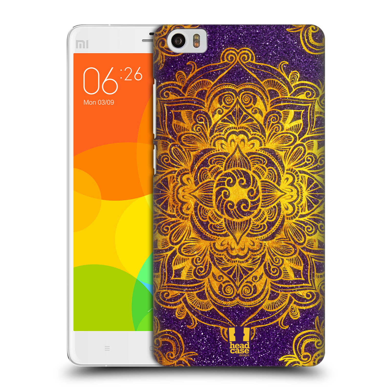 HEAD CASE pevný plastový obal na mobil XIAOMI Mi Note vzor Indie Mandala slunce barevná ZLATÁ A FIALOVÁ