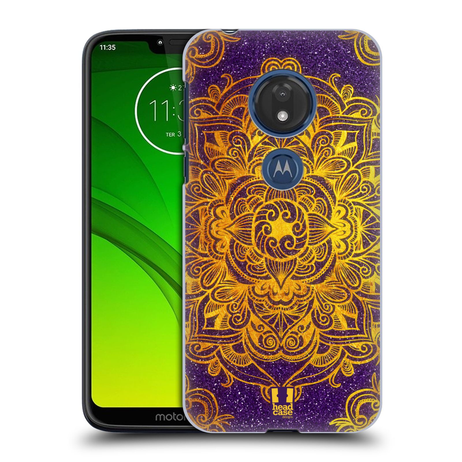 Pouzdro na mobil Motorola Moto G7 Play vzor Indie Mandala slunce barevná ZLATÁ A FIALOVÁ