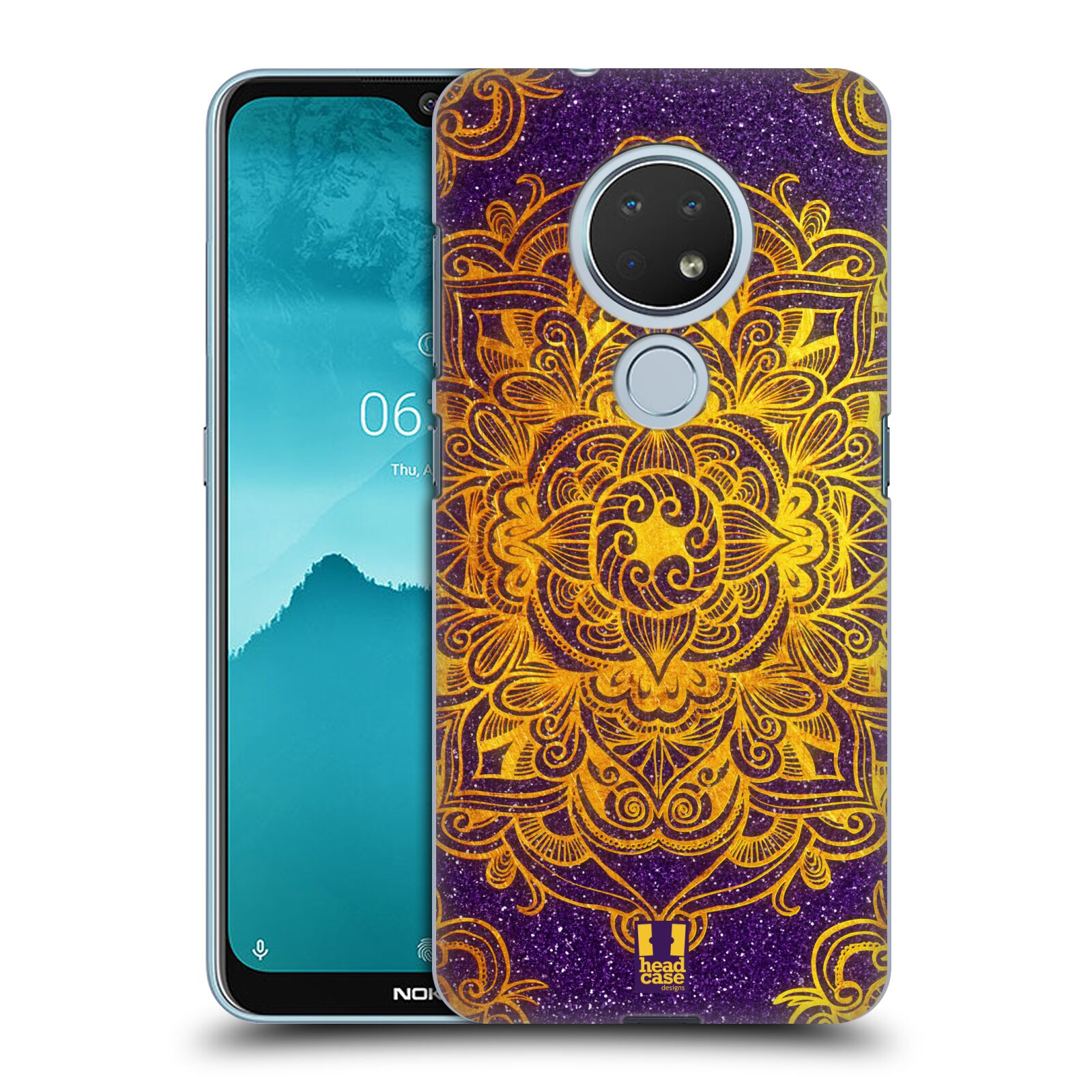 Pouzdro na mobil Nokia 6.2 - HEAD CASE - vzor Indie Mandala slunce barevná ZLATÁ A FIALOVÁ