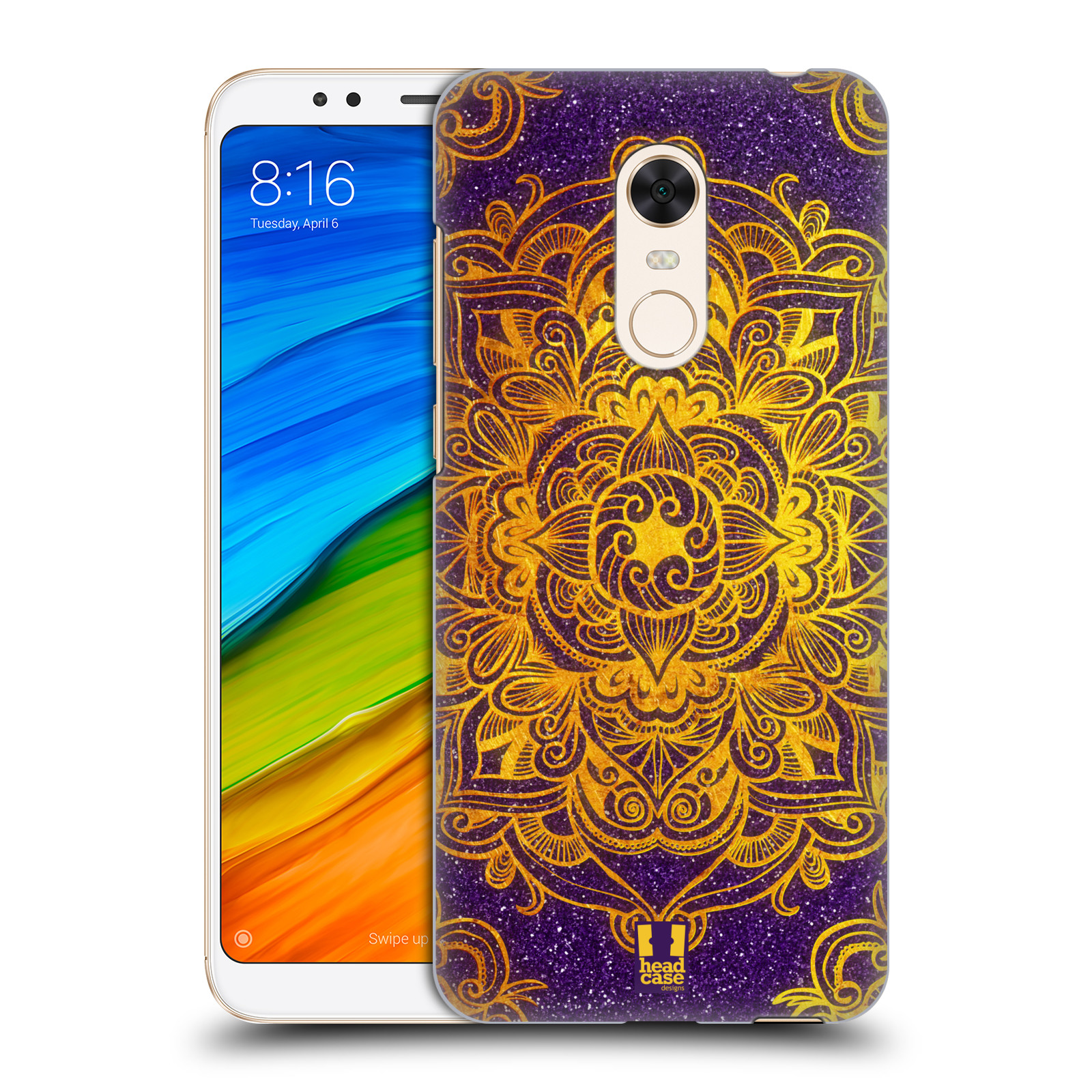 HEAD CASE plastový obal na mobil Xiaomi Redmi 5 PLUS vzor Indie Mandala slunce barevná ZLATÁ A FIALOVÁ