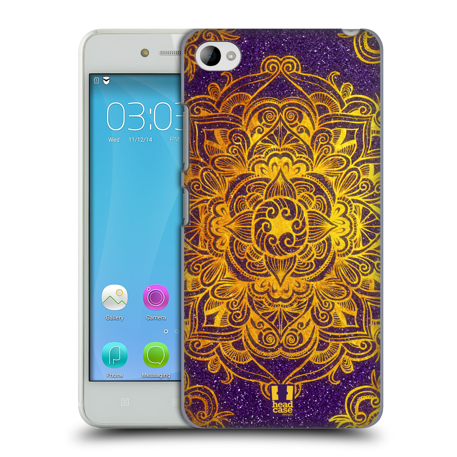 HEAD CASE pevný plastový obal na mobil LENOVO S90 vzor Indie Mandala slunce barevná ZLATÁ A FIALOVÁ