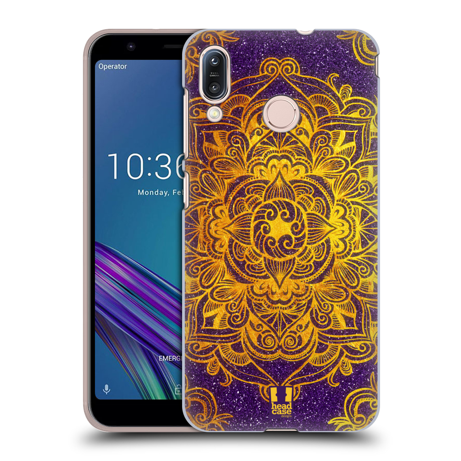 Pouzdro na mobil Asus Zenfone Max M1 (ZB555KL) - HEAD CASE - vzor Indie Mandala slunce barevná ZLATÁ A FIALOVÁ